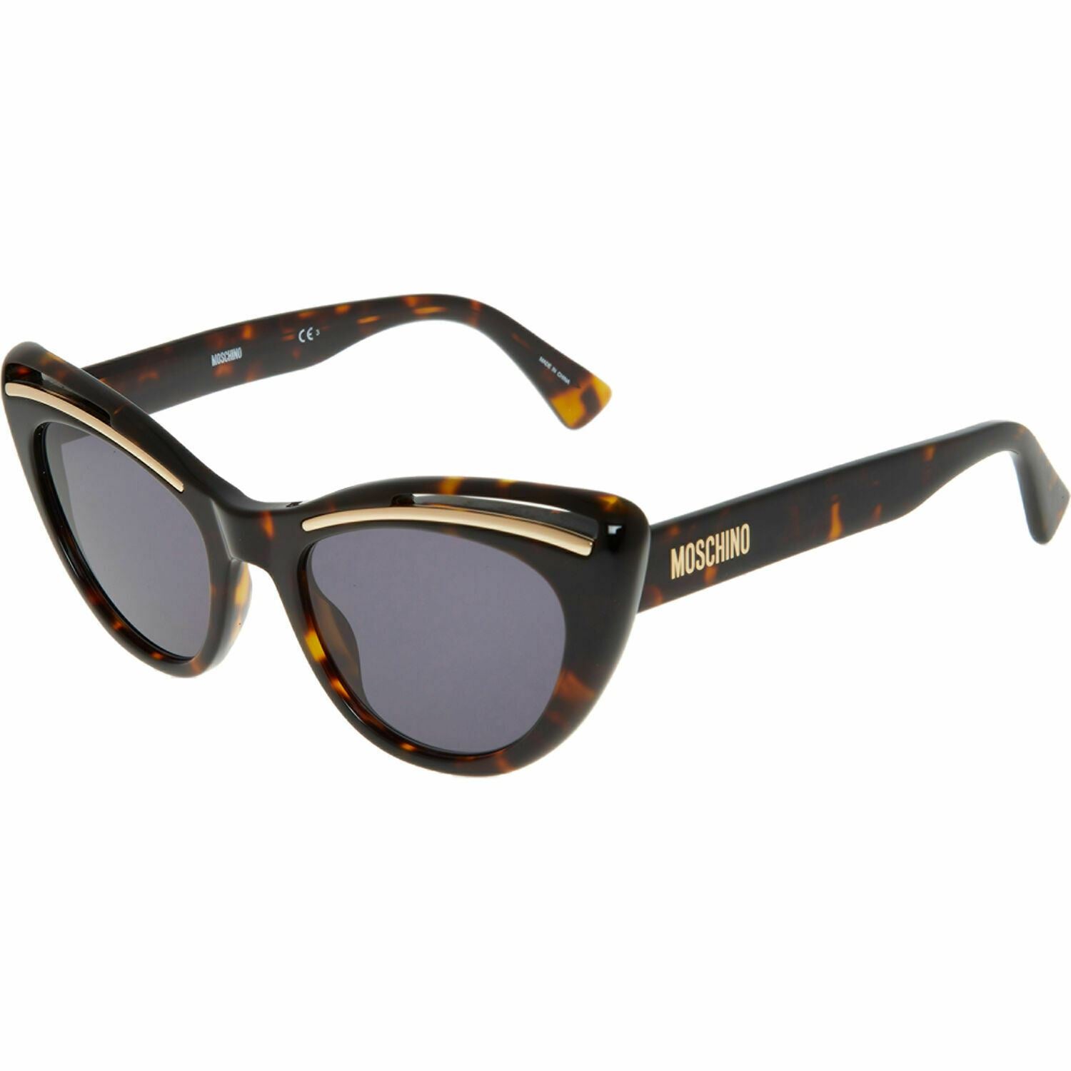 MOSCHINO Women's Dark Havana Brown Small Cat Eye Sunglasses, MOS036