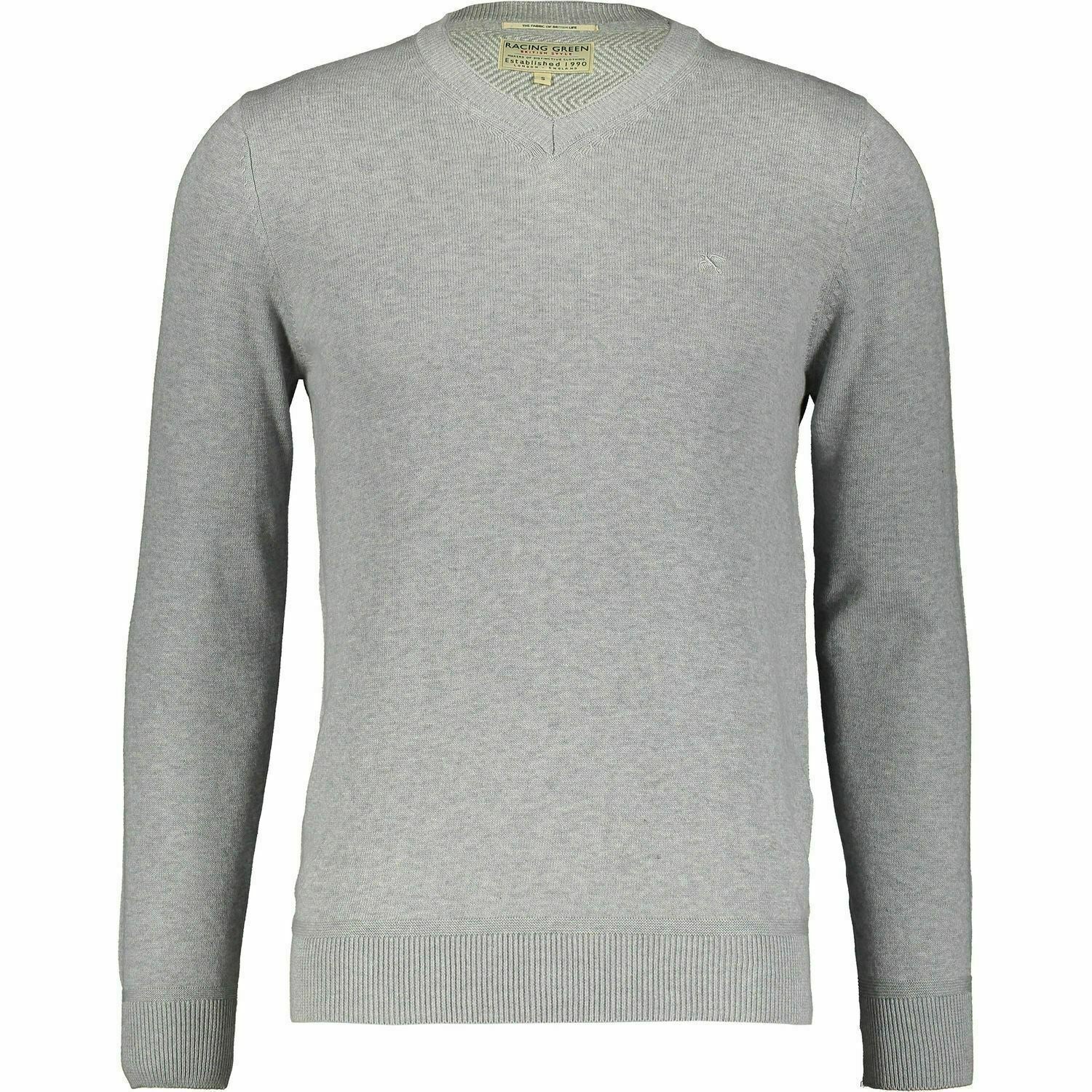 RACING GREEN Men's V-neck Jumper, 100% cotton, Grey, size SMALL