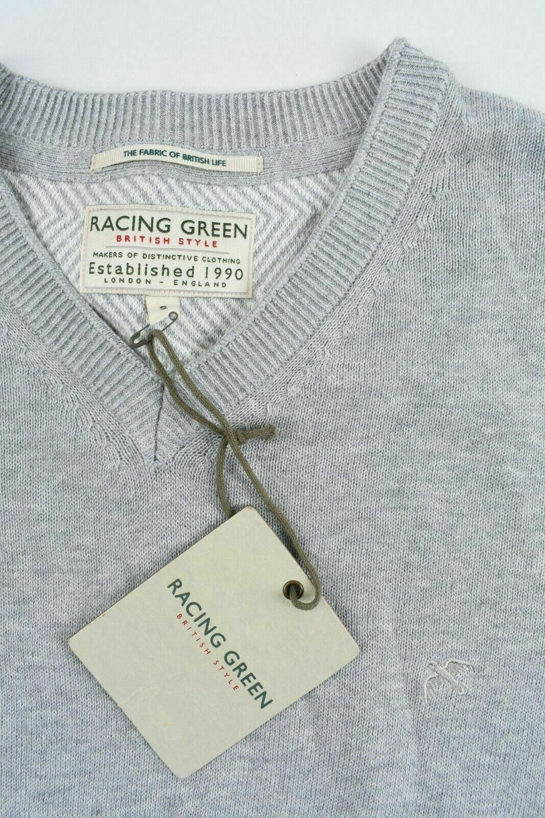 RACING GREEN Men's V-neck Jumper, 100% cotton, Grey, size SMALL