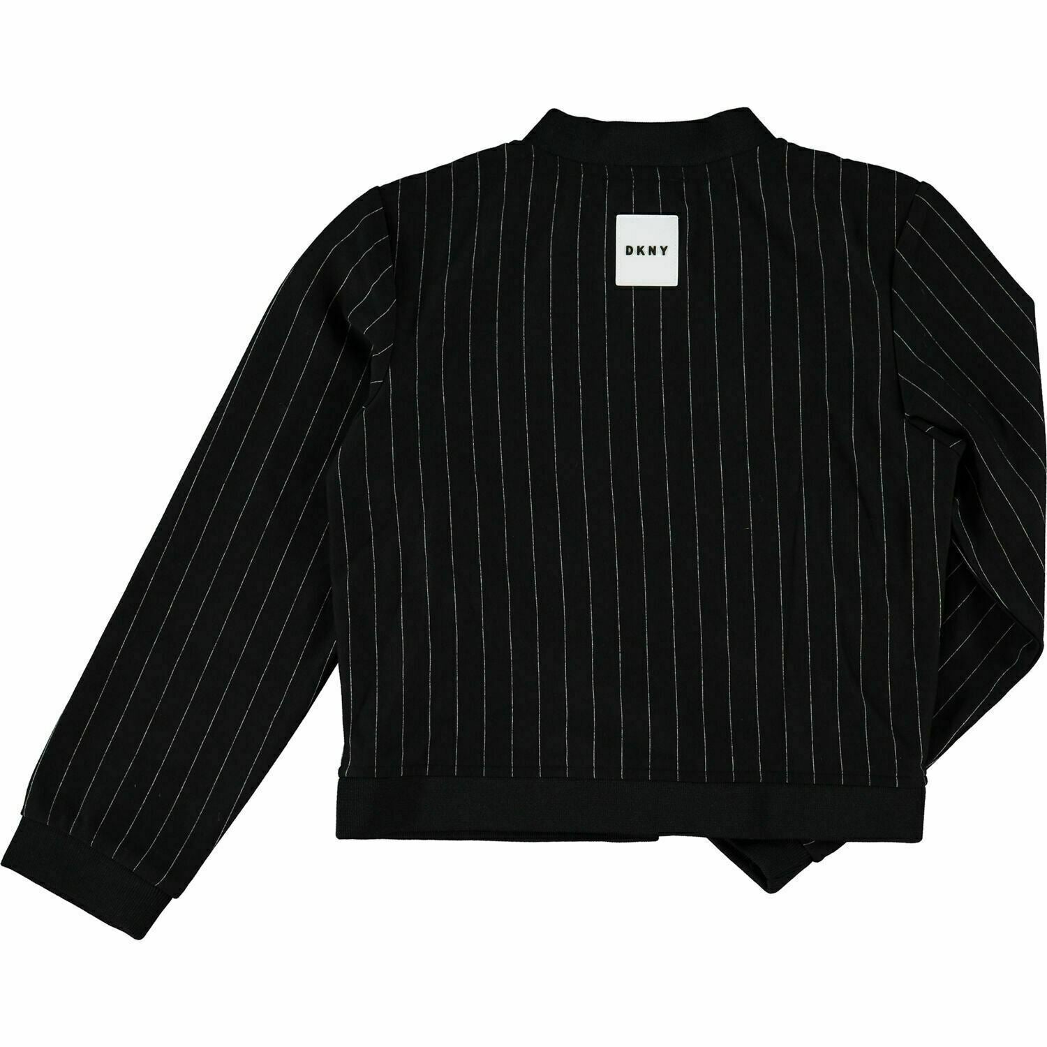 DKNY Girls' Kids' Black Pinstripe Jersey Bomber Jacket, size 12 years