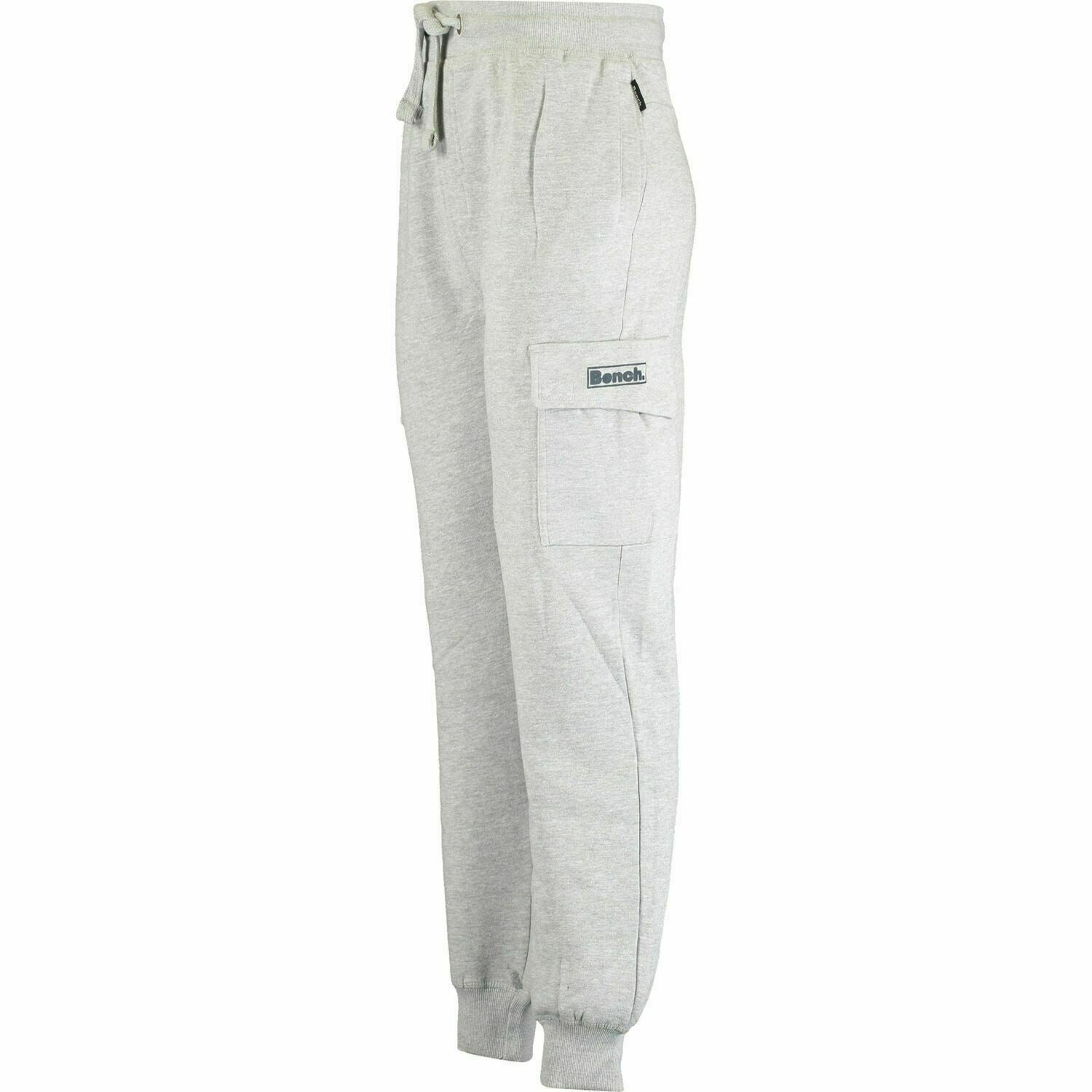 BENCH Men's Fargo Grey Marl Joggers, Thigh Pockets, Fleece Backed Jersey, size M