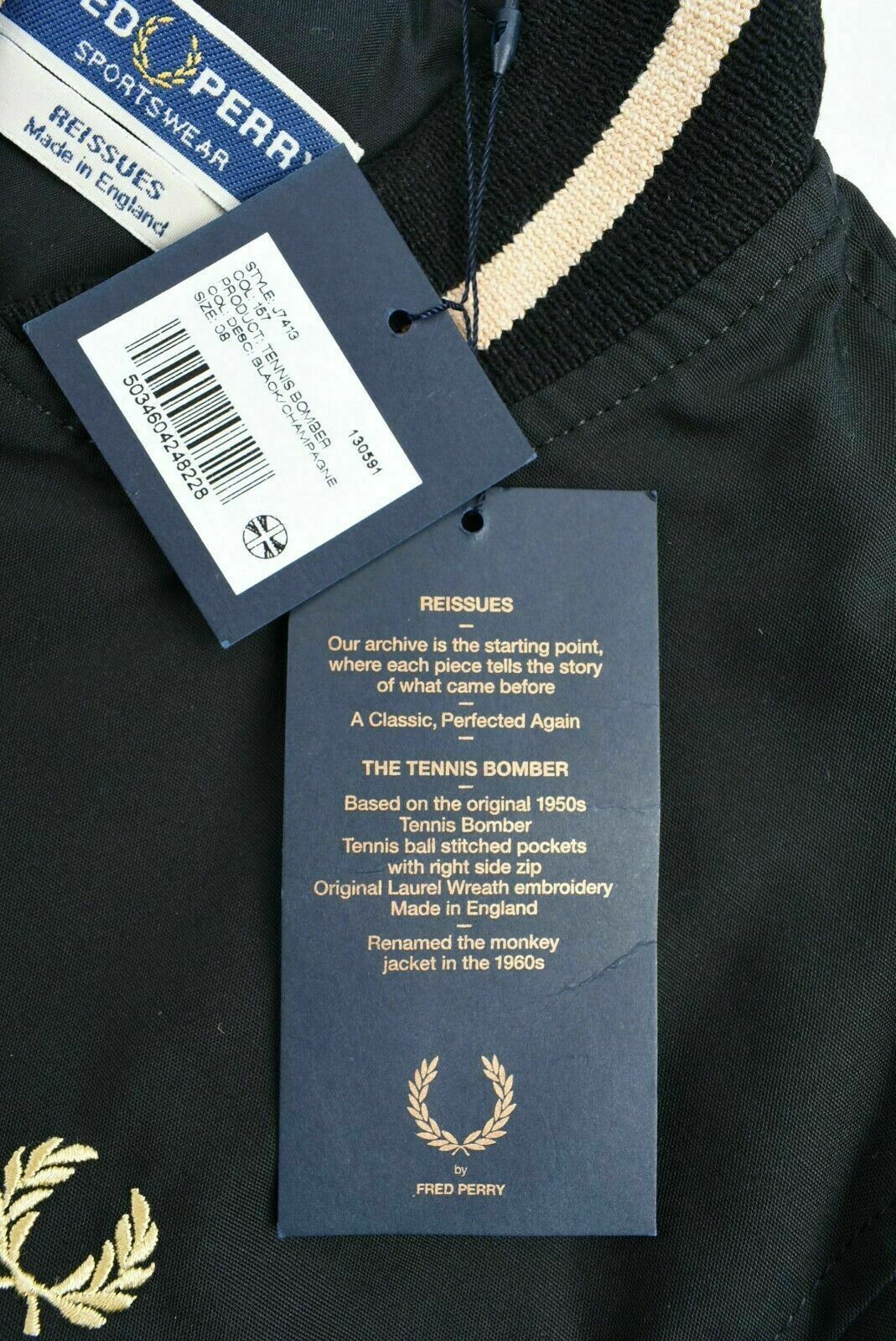 FRED PERRY Womens Tennis Bomber Jacket, Black/Champagne, size UK 8