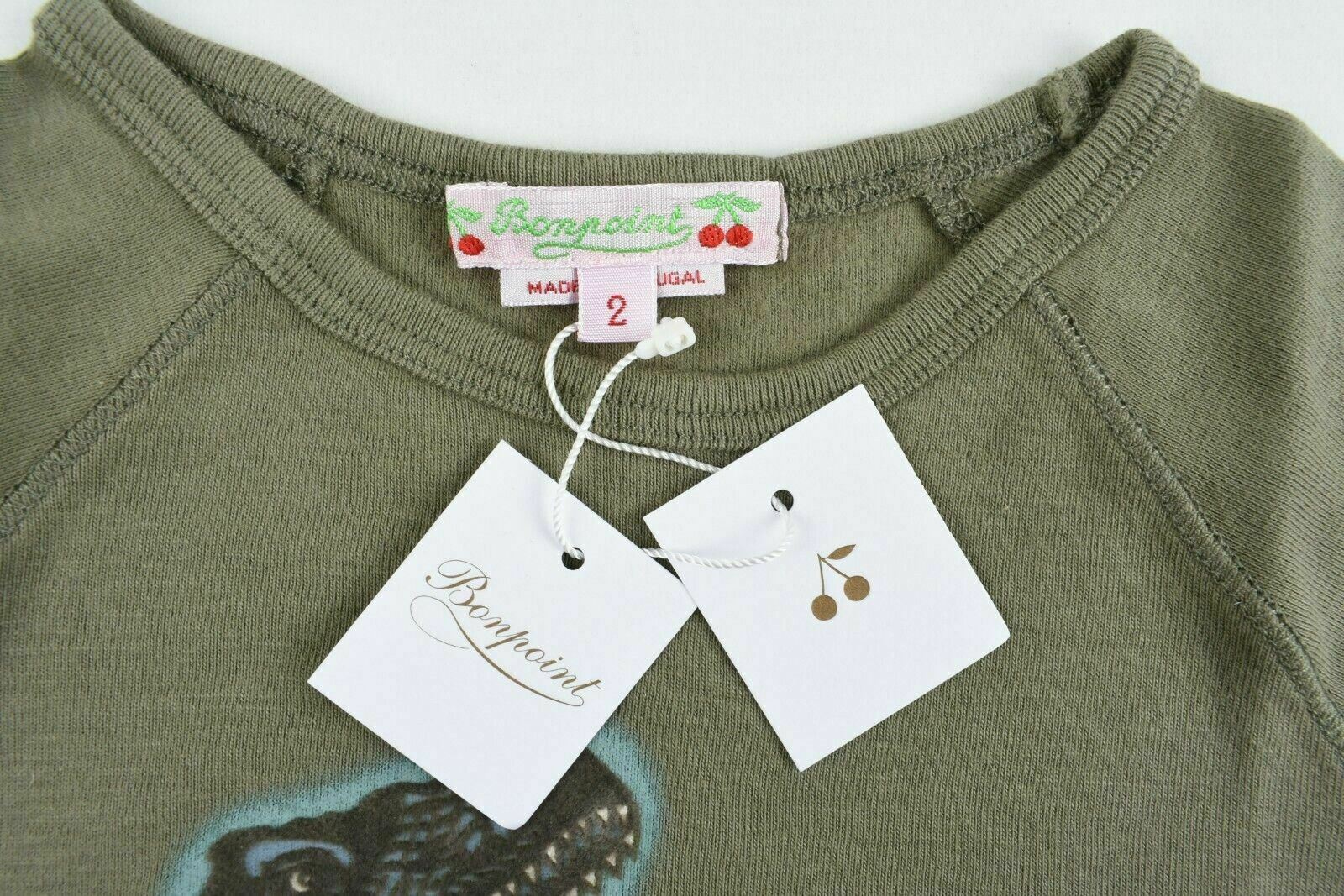 BONPOINT Baby Boys' Dinosaur Print Long Sleeve T-shirt Top, Olive Green, 2 years