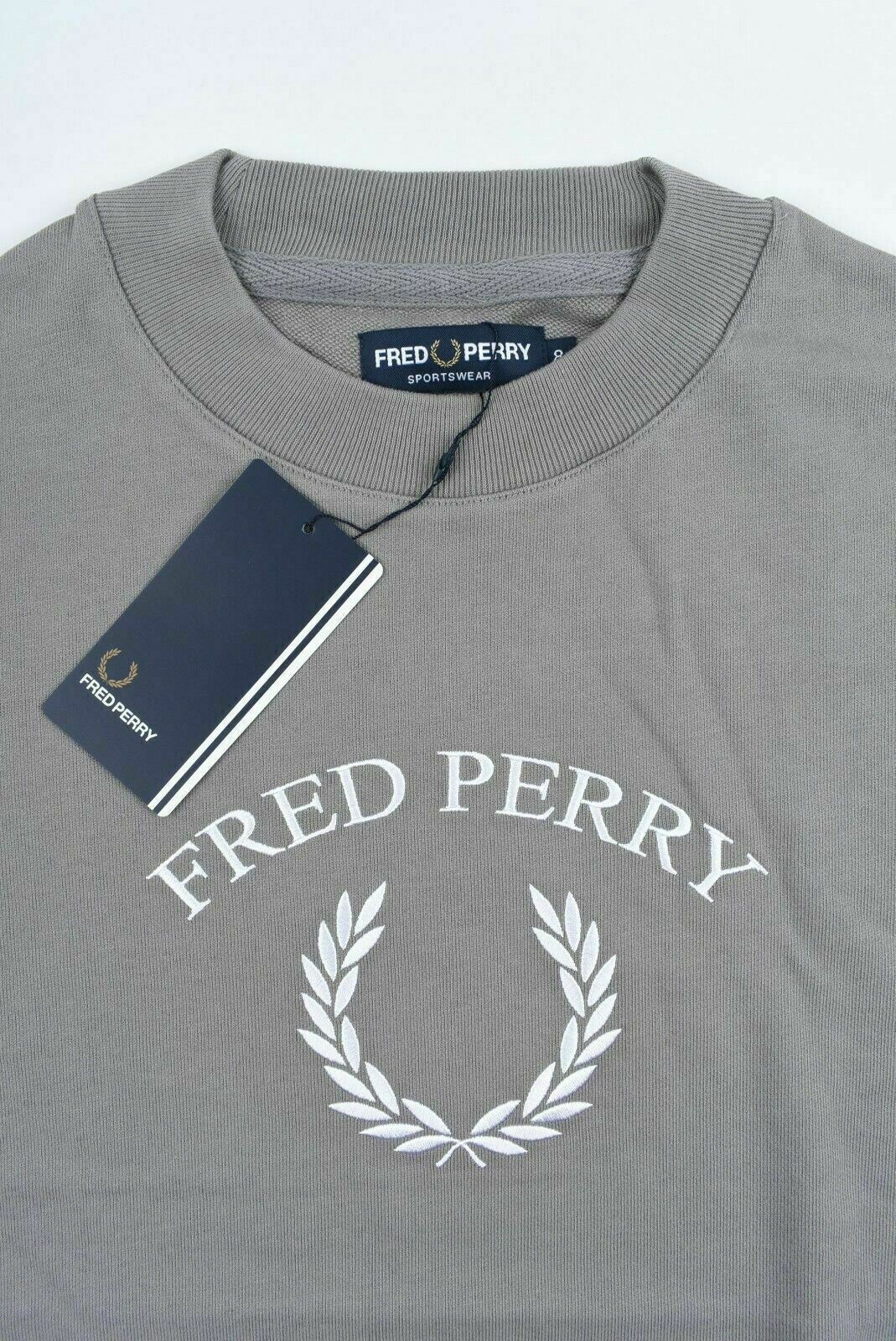 FRED PERRY Women's Embroidered Sweatshirt Dress, Storm Grey, size UK 8