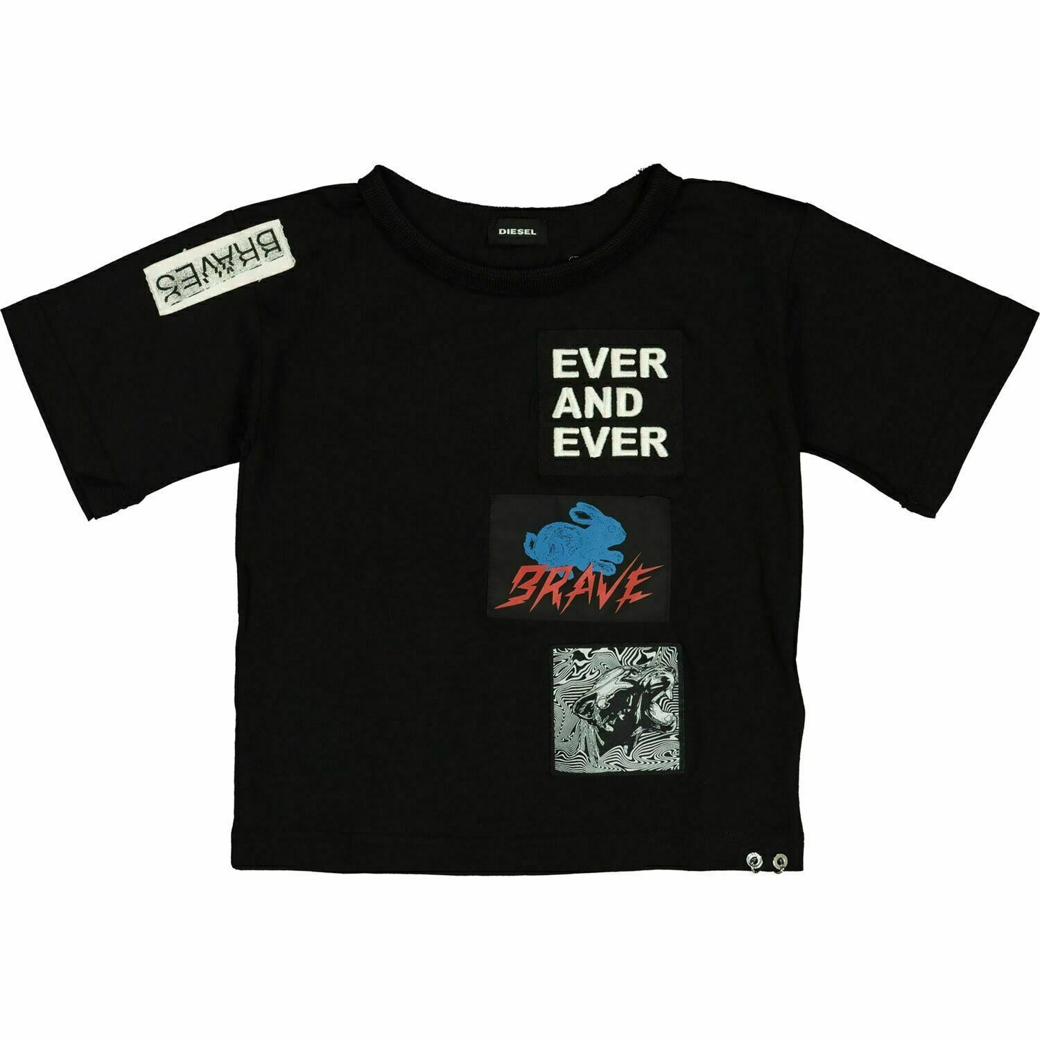 DIESEL Girls' Kids' T-JACKY Cut Sleeves Patch T-shirt, Black, size 8 years