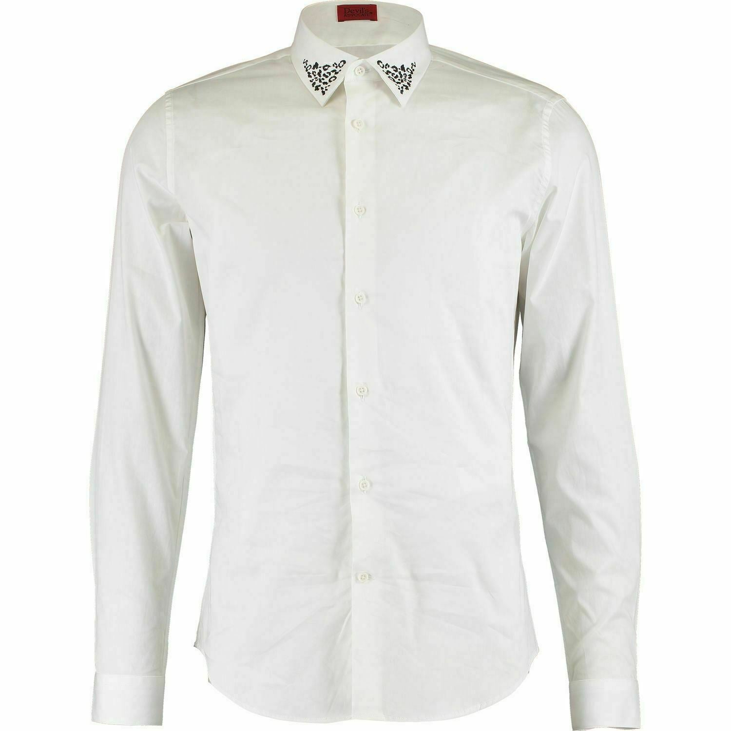 DEVIL'S ADVOCATE Men's White D A Slim Long Sleeve Shirt Leopard size Large