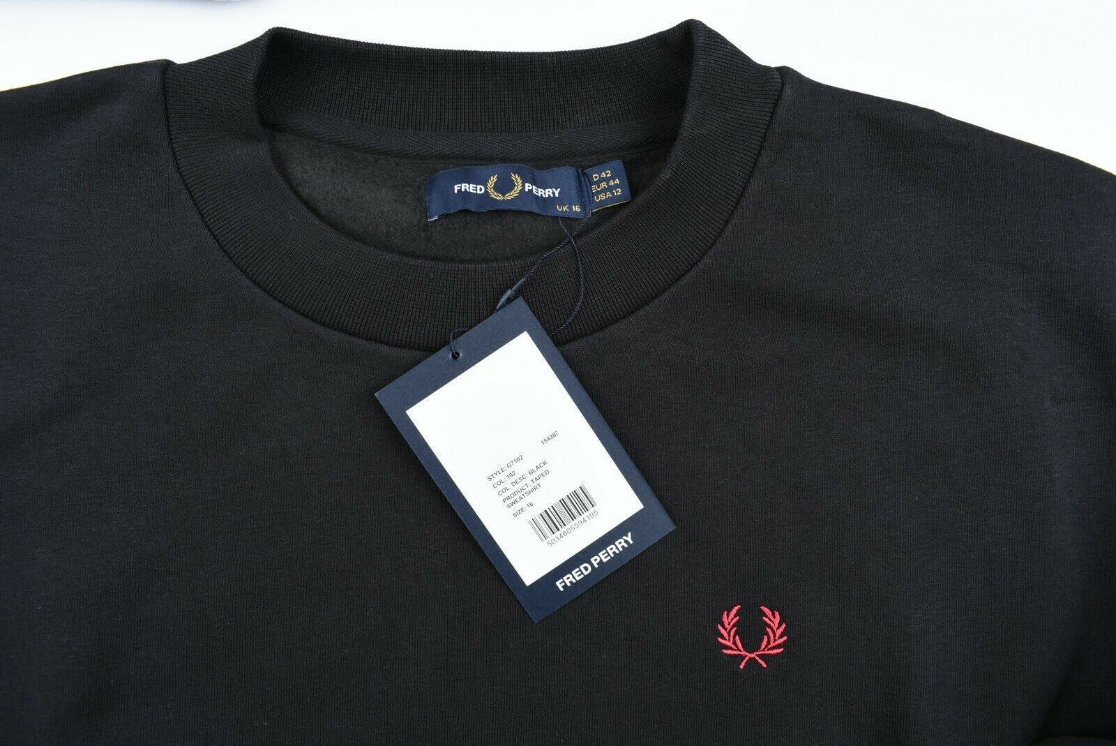 FRED PERRY Women's Black & Pink Side Tape Sweatshirt, UK 16