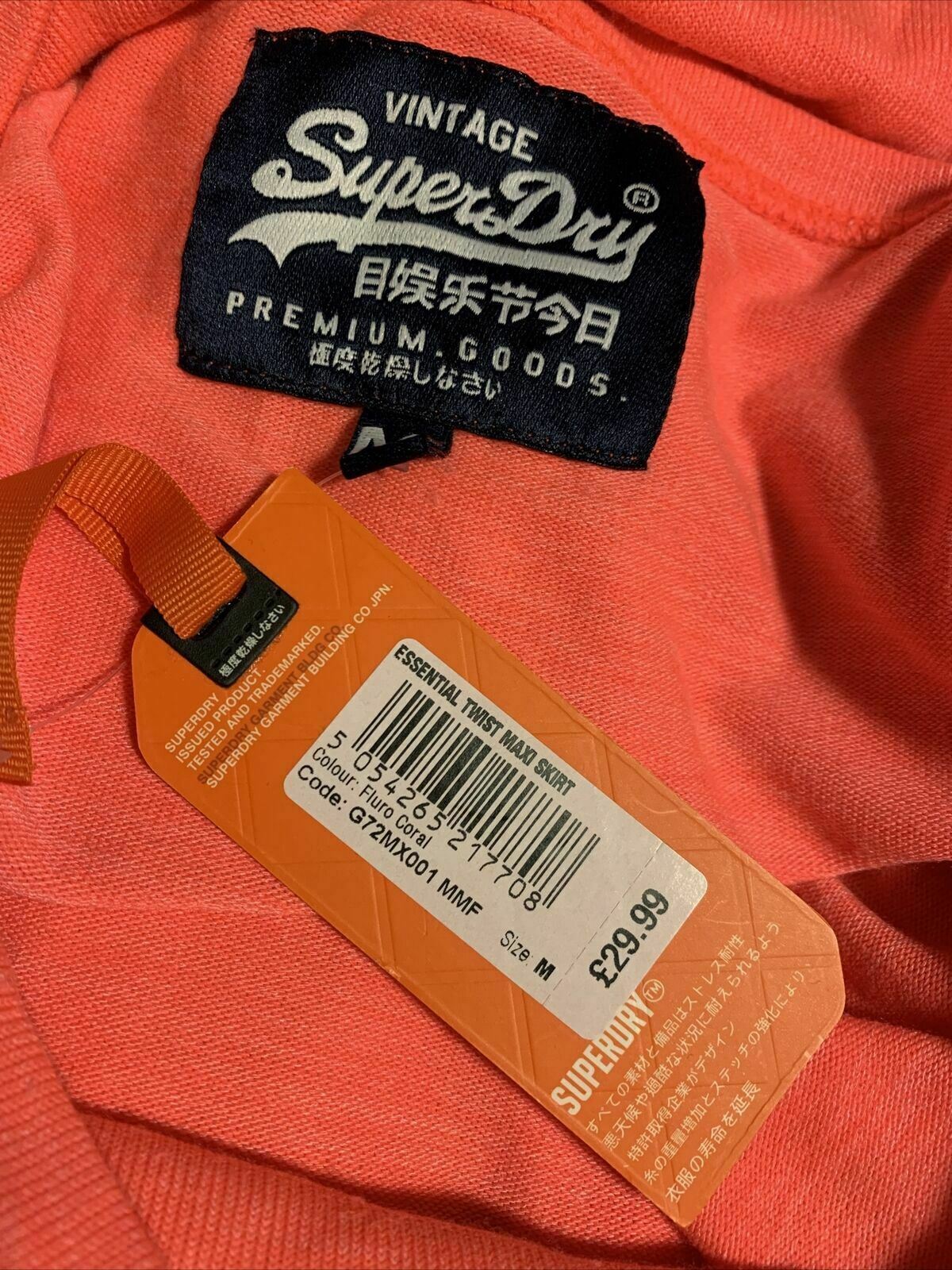 Superdry Women's Fluo Coral Pink Twist Maxi Skirt Size Medium