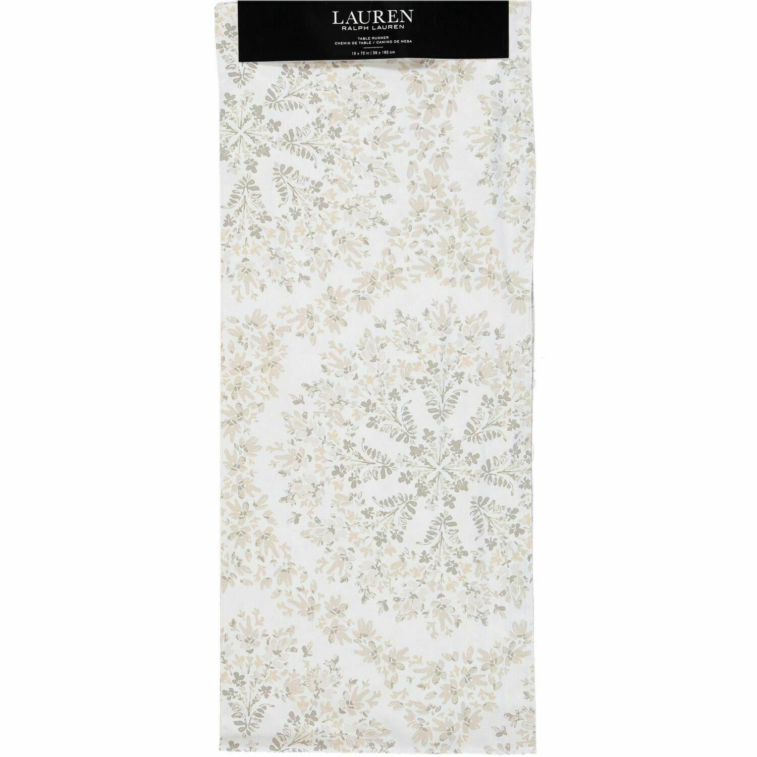 LAUREN RALPH LAUREN Cream/Beige/Grey Floral Cotton Table Runner, 38 x 182cm