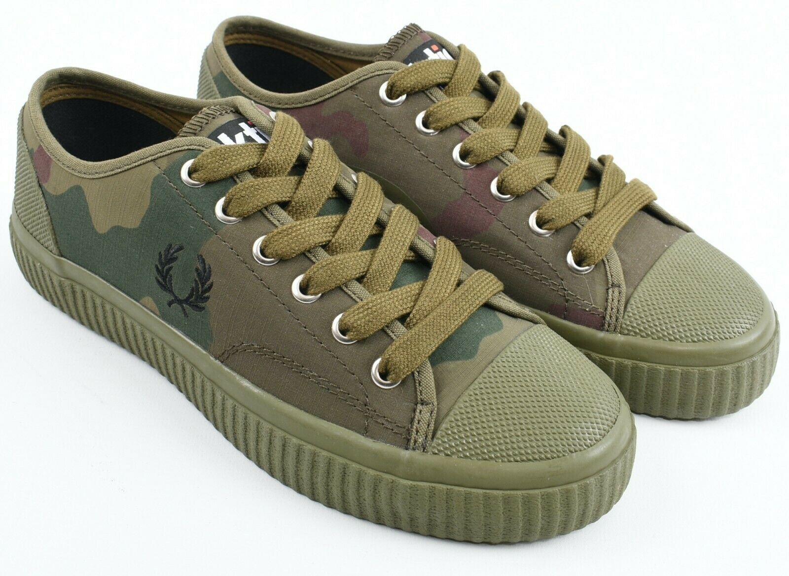 FRED PERRY x ARTIS Women's Khaki Green Camouflage Sneakers Trainers, UK 4
