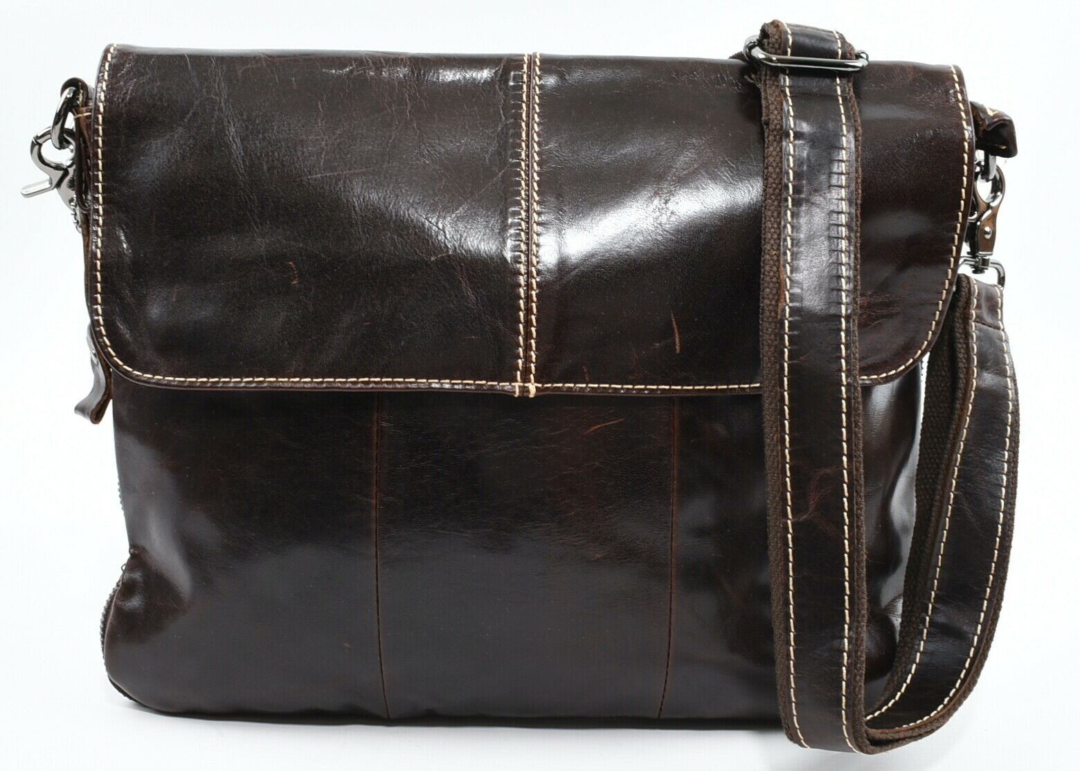 Men's Genuine Cowhide Leather Messenger Bag /Crossbody /Shoulder Bag, Dark Brown