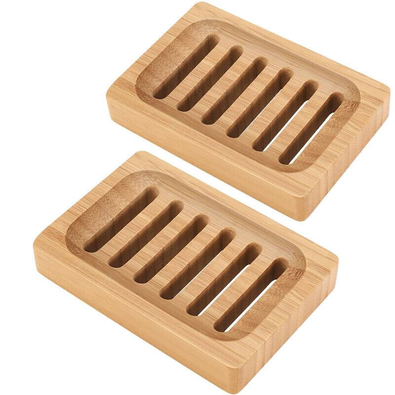 2-pack Organic BAMBOO Wooden Soap Dish, Eco-Friendly, Anti-slip