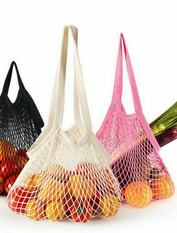 JOB LOT 25 x Black Reusable Mesh Cotton Fruit/Vegetable Shopping Bag - 33x33cm
