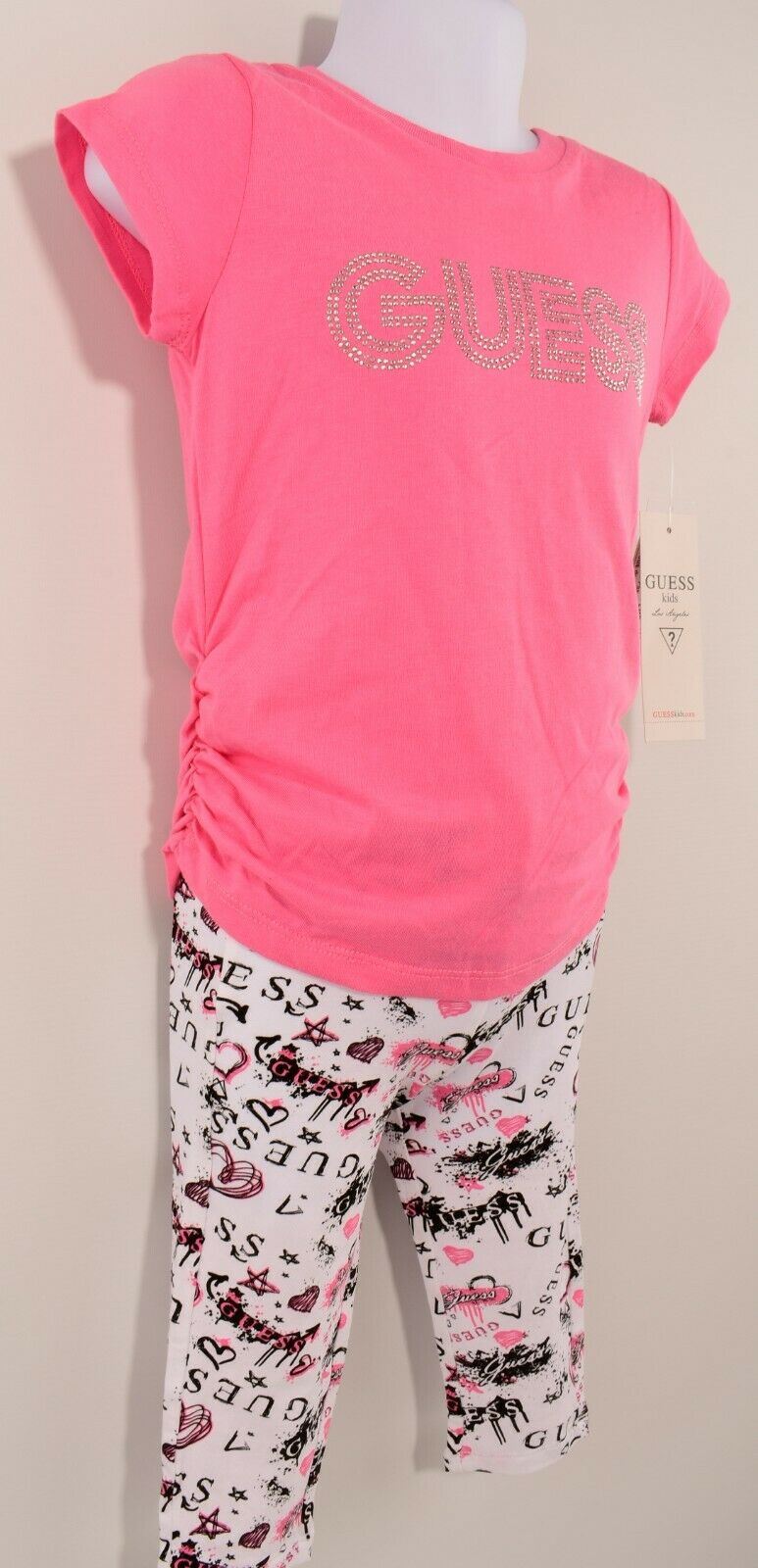 GUESS Girls' 2pc Adorable Summer Outfit, Top & Leggings, Pink/White, 4 years