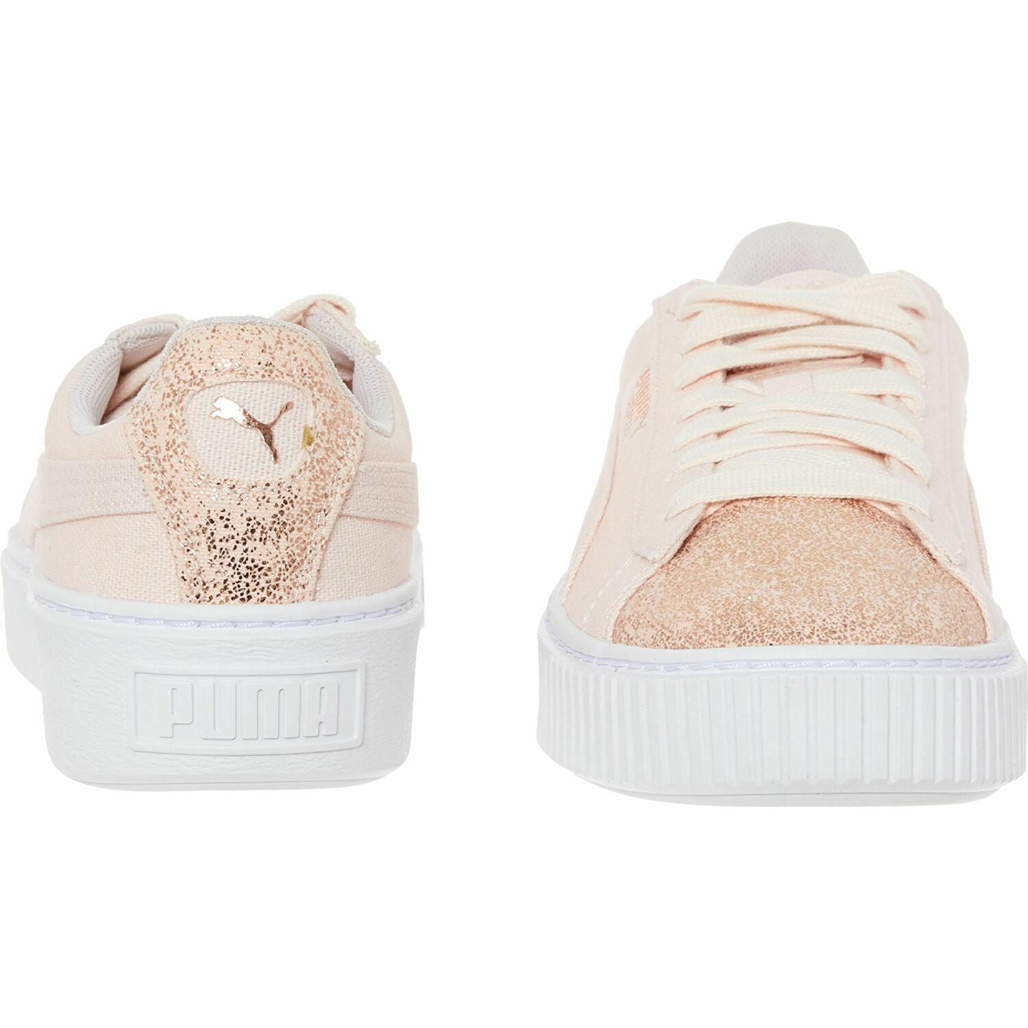 PUMA Women's Basket Platform Canvas Trainers, Pink/Rose Gold, size UK 5