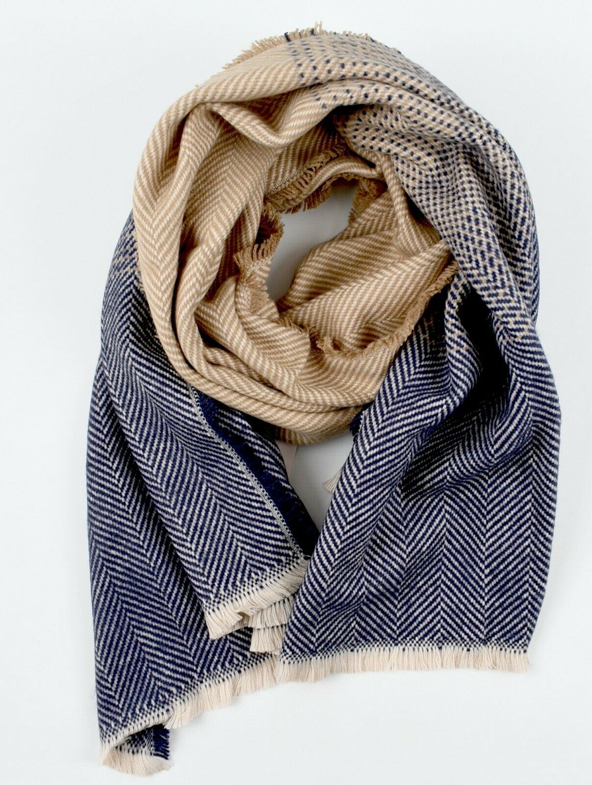 STYLESNOB Women's LAUREN Large Blue/Camel Scarf, Wool Blend (30% wool)