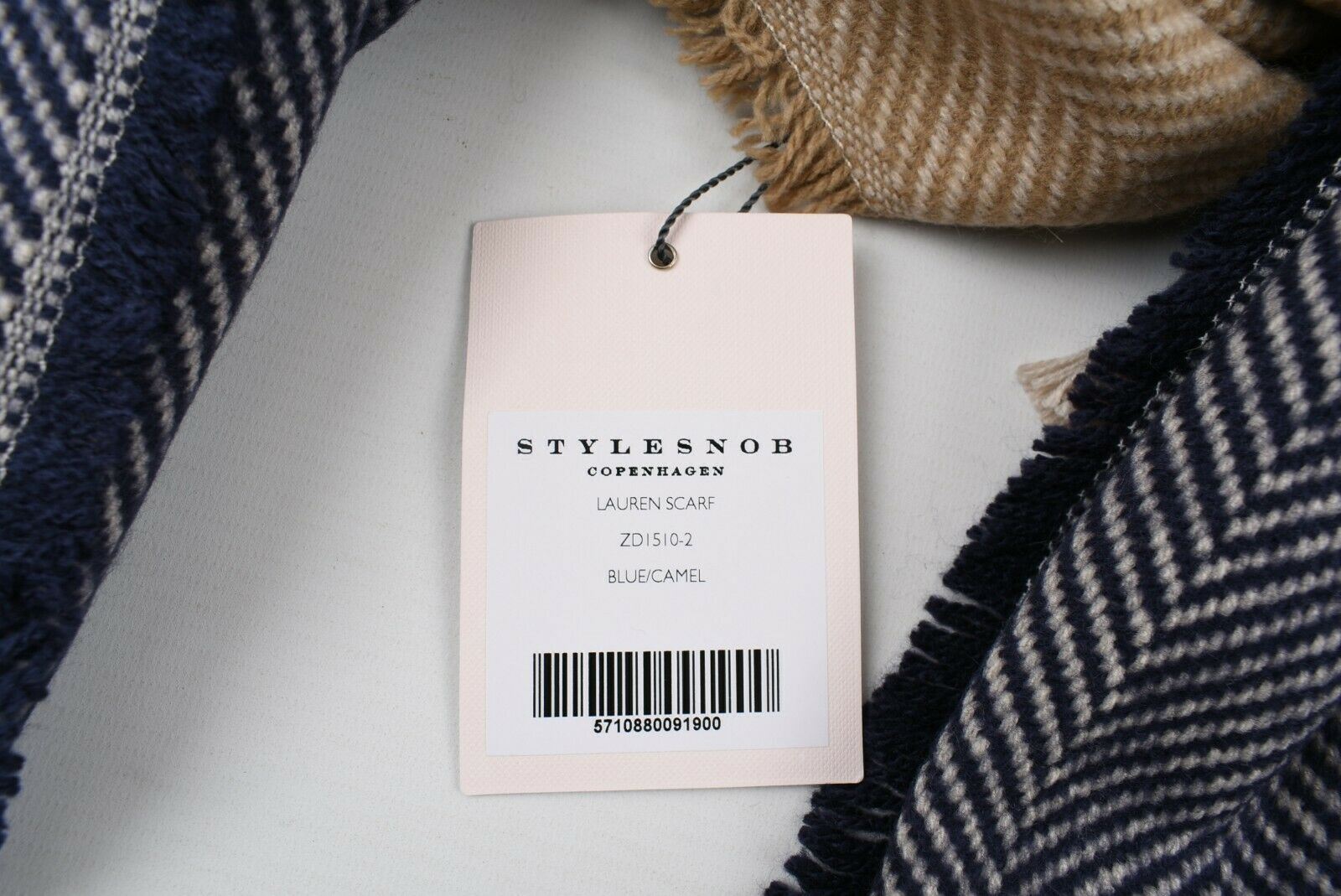 STYLESNOB Women's LAUREN Large Blue/Camel Scarf, Wool Blend (30% wool)