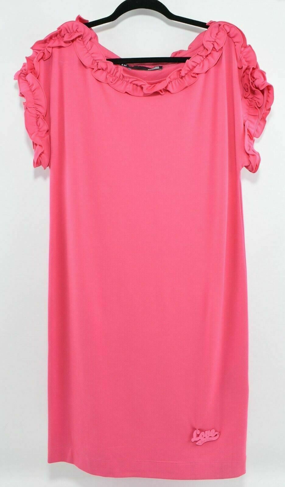 MOSCHINO Women's Pink Shift Dress, Ruffled Neckline & Sleeves, size UK 10
