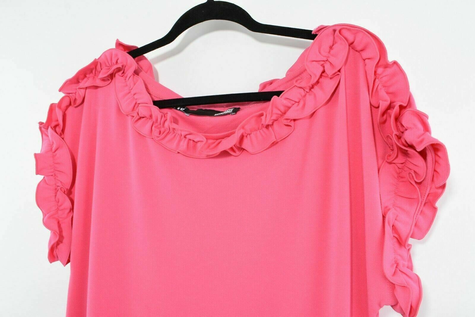 MOSCHINO Women's Pink Shift Dress, Ruffled Neckline & Sleeves, size UK 10