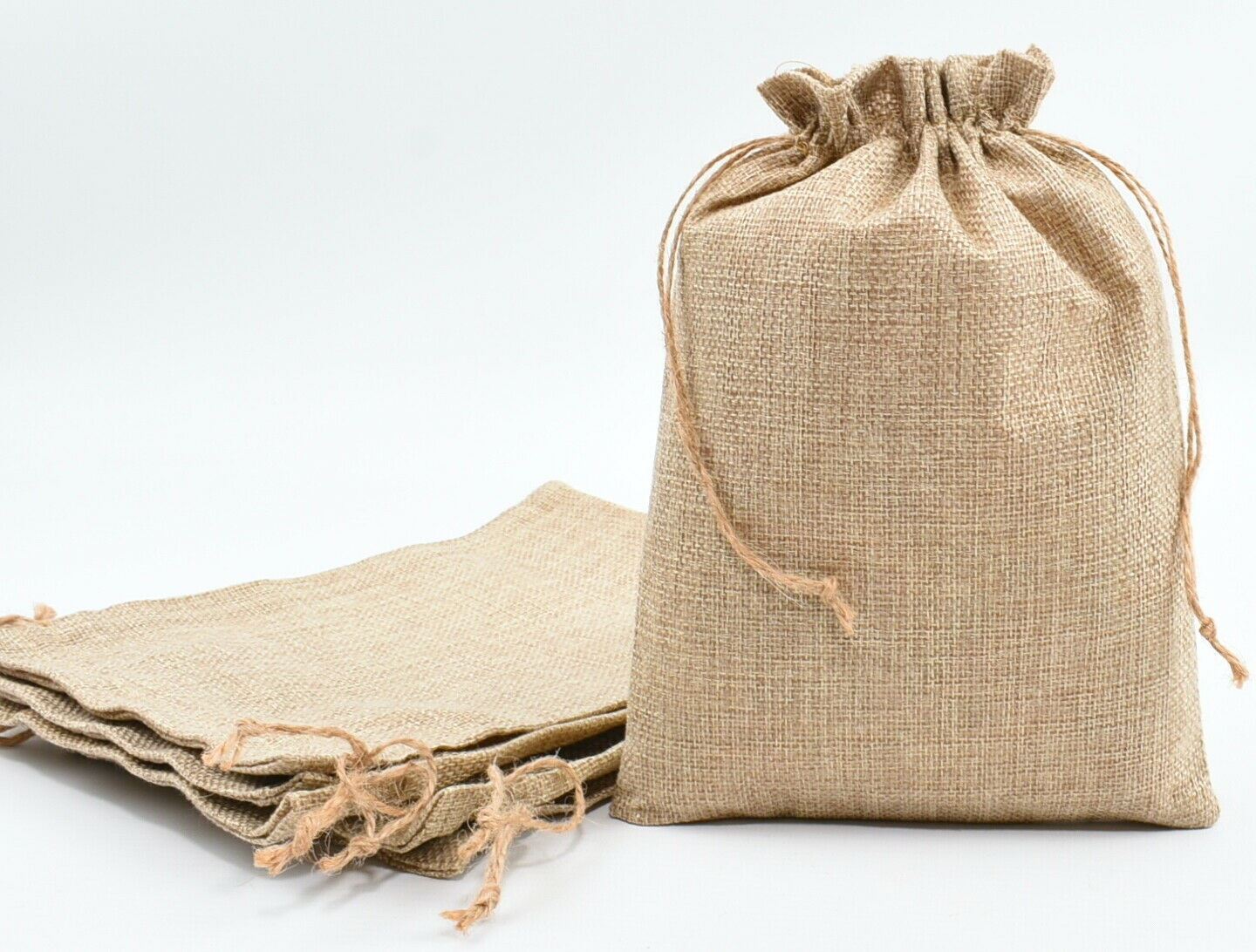 10x JUTE BURLAP DRAWSTRING BAGS Pouch Wedding Favour Gift Sacks - 17x23cm