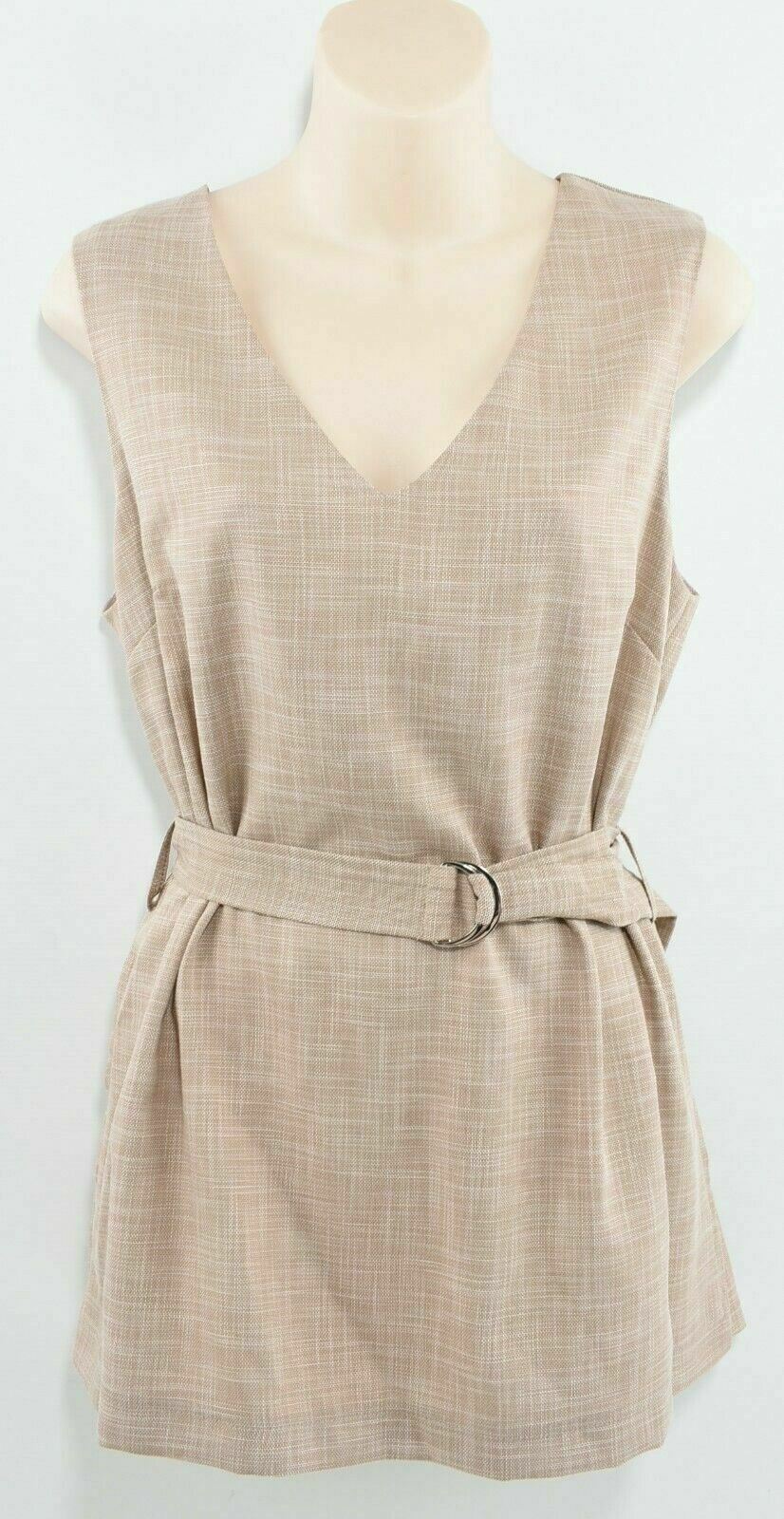 MISS SELFRIDGE Women's V-neck Longline Waist Belt Top, Beige, size UK 12