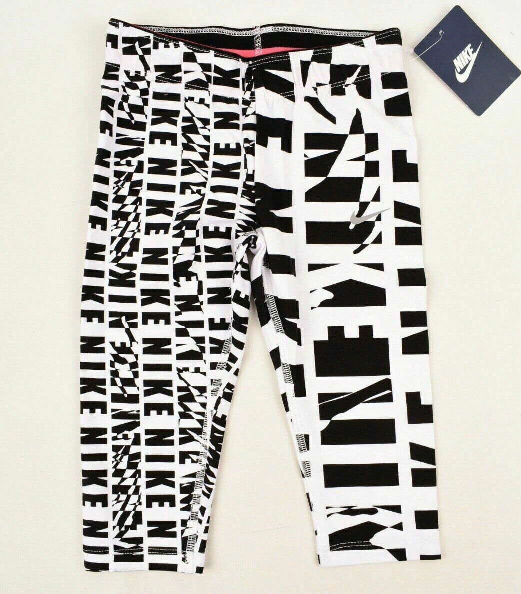 NIKE Girls' All-Over Print Cropped Leggings White/Black 4 y /5 y /6 years
