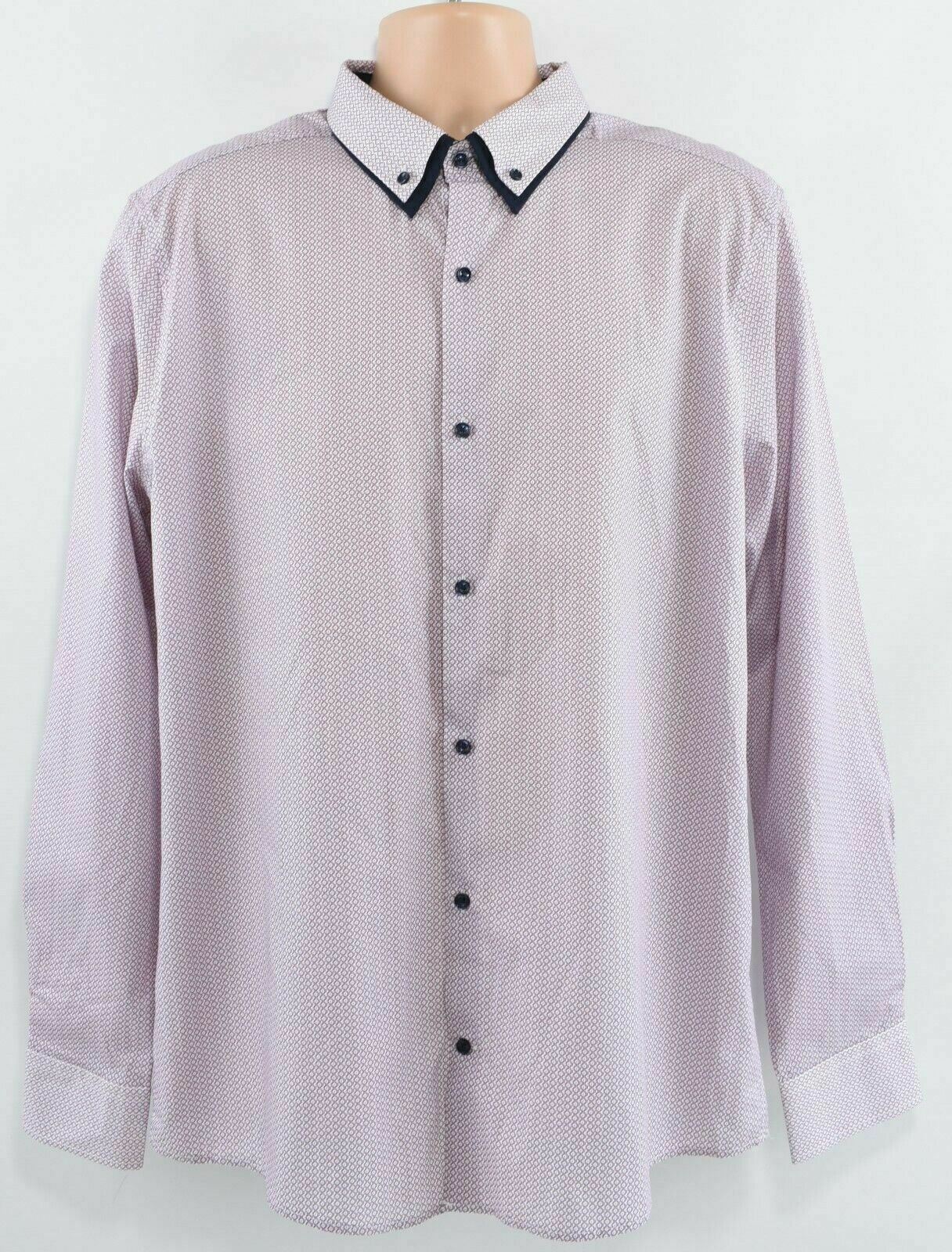 NEXT Men's Double Collar Burgundy Patterned Slim Fit Shirt, size XL