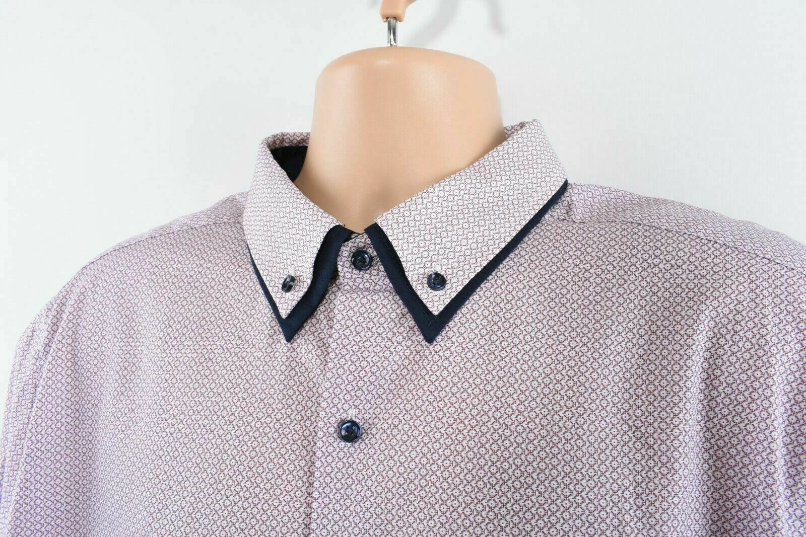 NEXT Men's Double Collar Burgundy Patterned Slim Fit Shirt, size XL