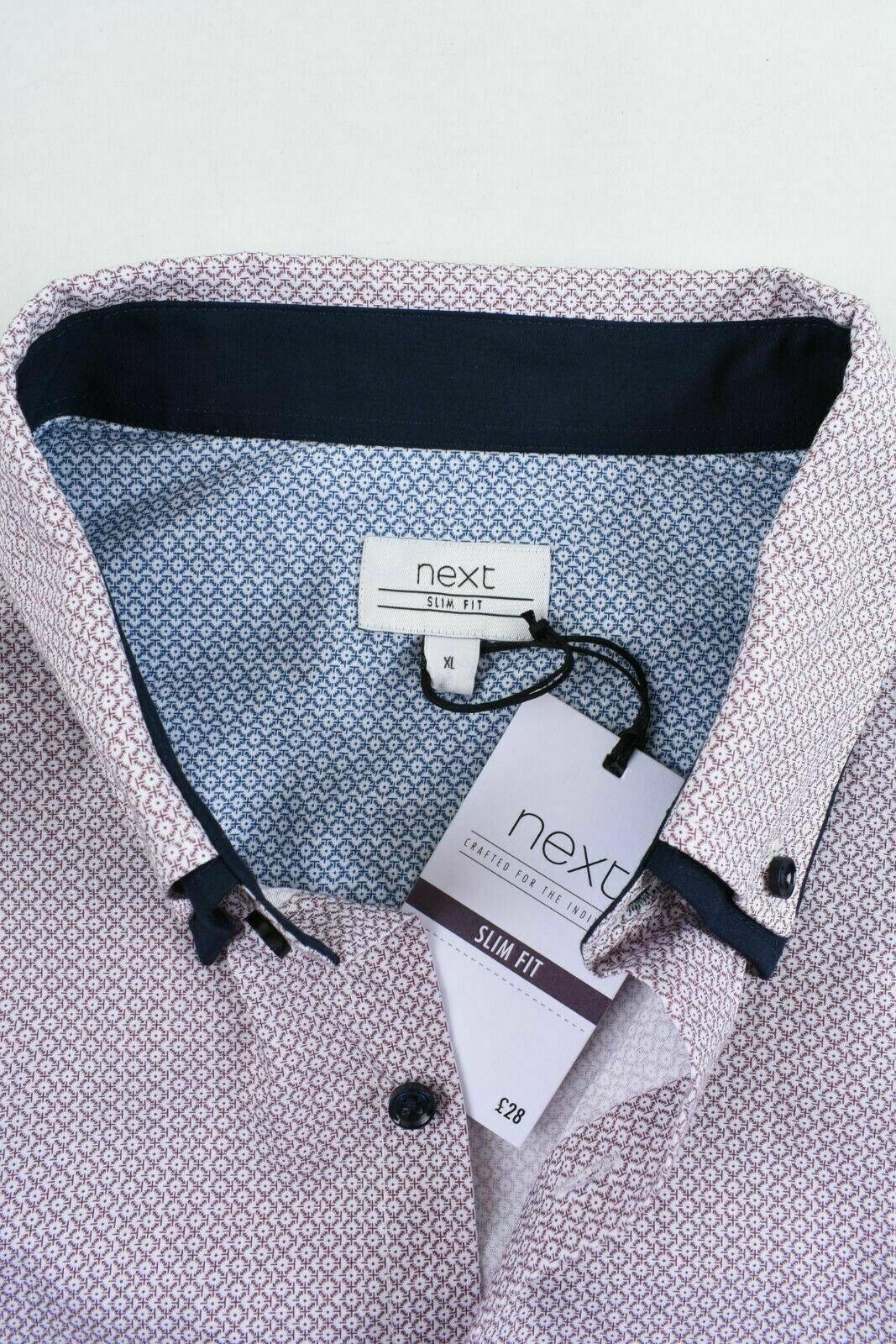 NEXT Men's Double Collar Burgundy Patterned Slim Fit Shirt, size XL