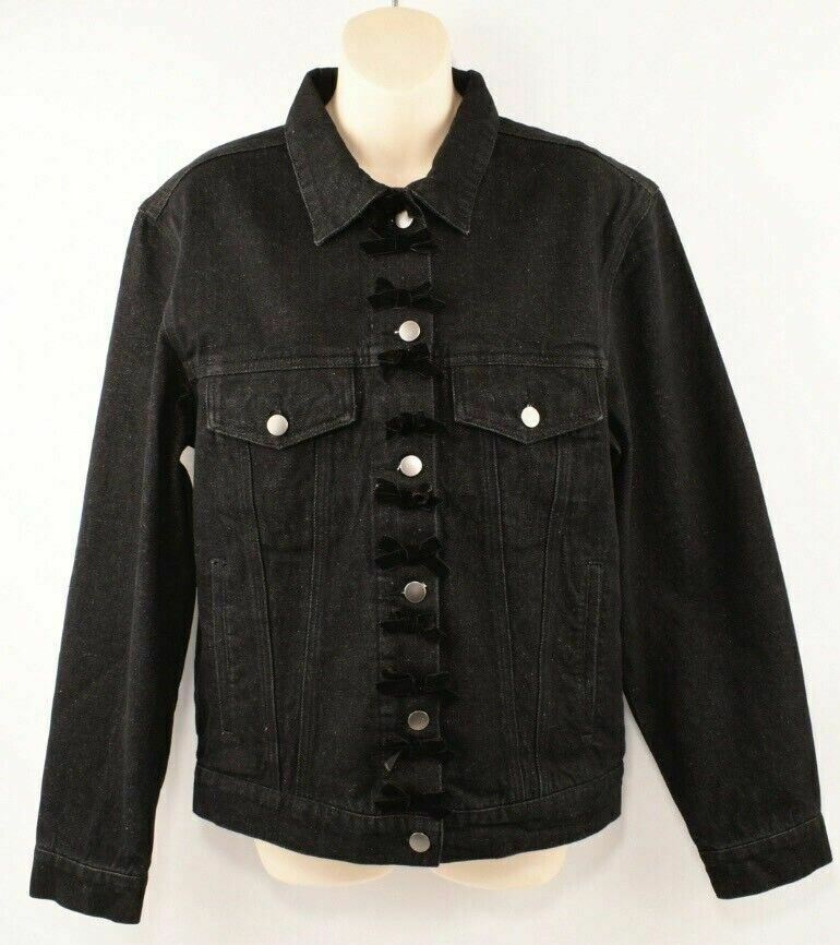 MANOUSH Women's Black Denim Bow Jacket, size UK 6 / FR 34
