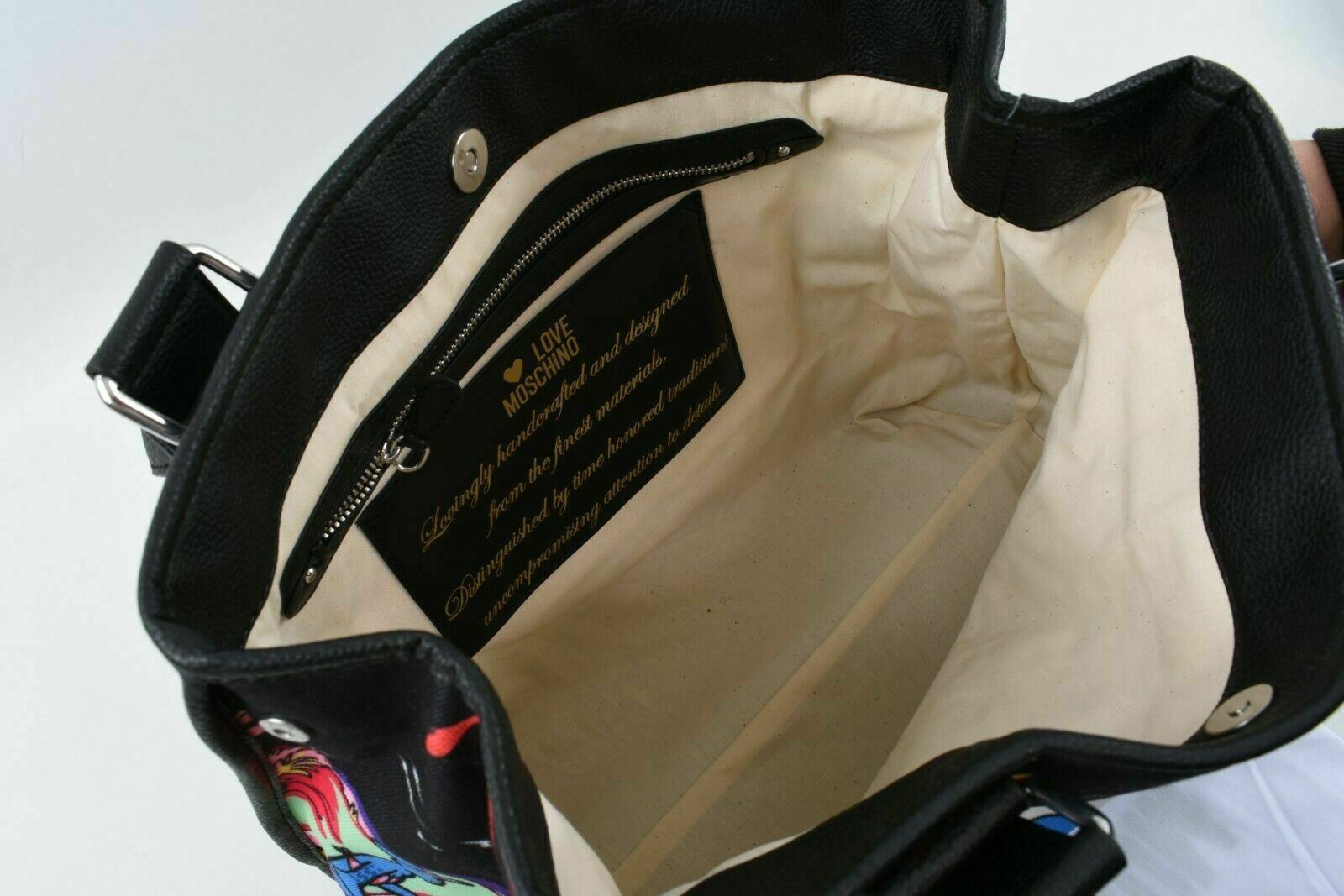 RARE !!! MOSCHINO - ALOHA Canvas Women's Tote Bag, Handbag, Black/Multi