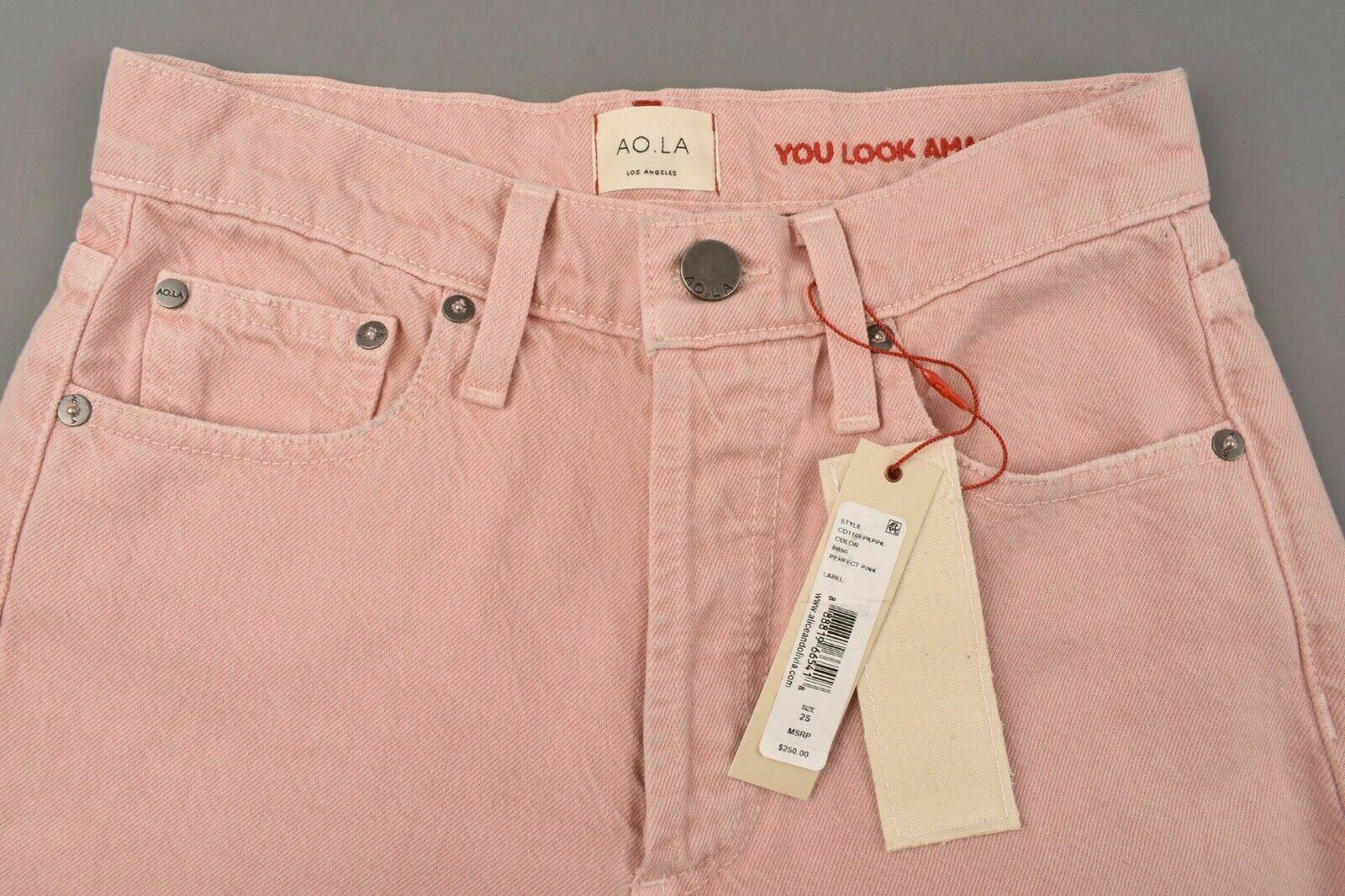 ALICE & OLIVIA Women's High Rise Girlfriend Slim Non-stretch Jeans Pink, W25 W26