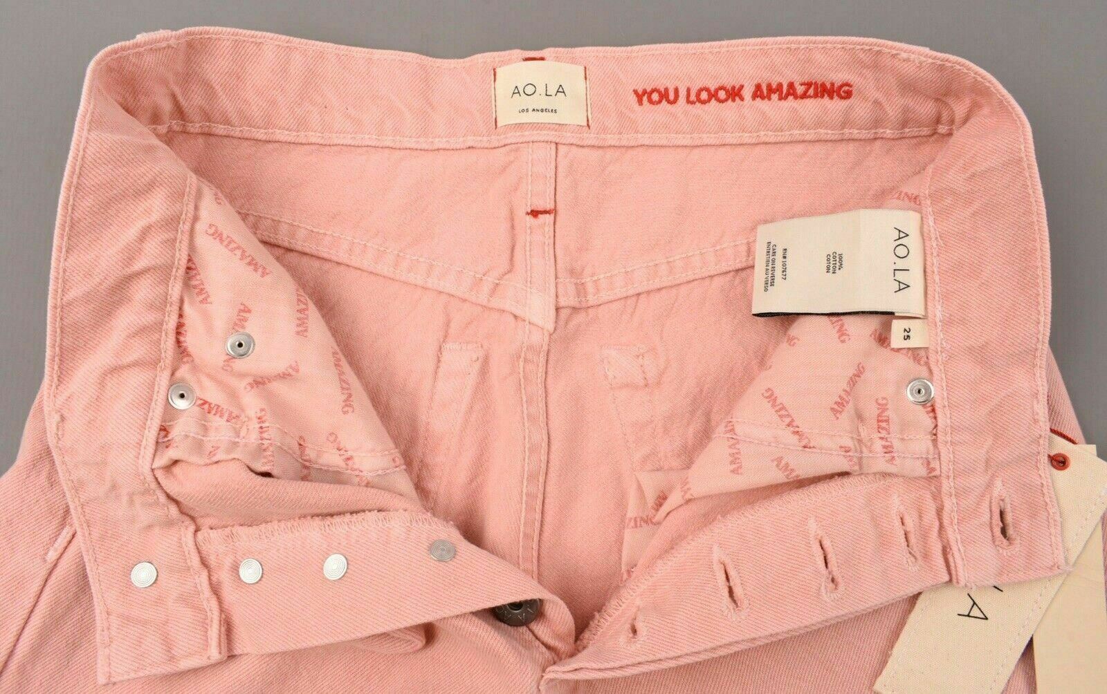 ALICE & OLIVIA Women's High Rise Girlfriend Slim Non-stretch Jeans Pink, W25 W26