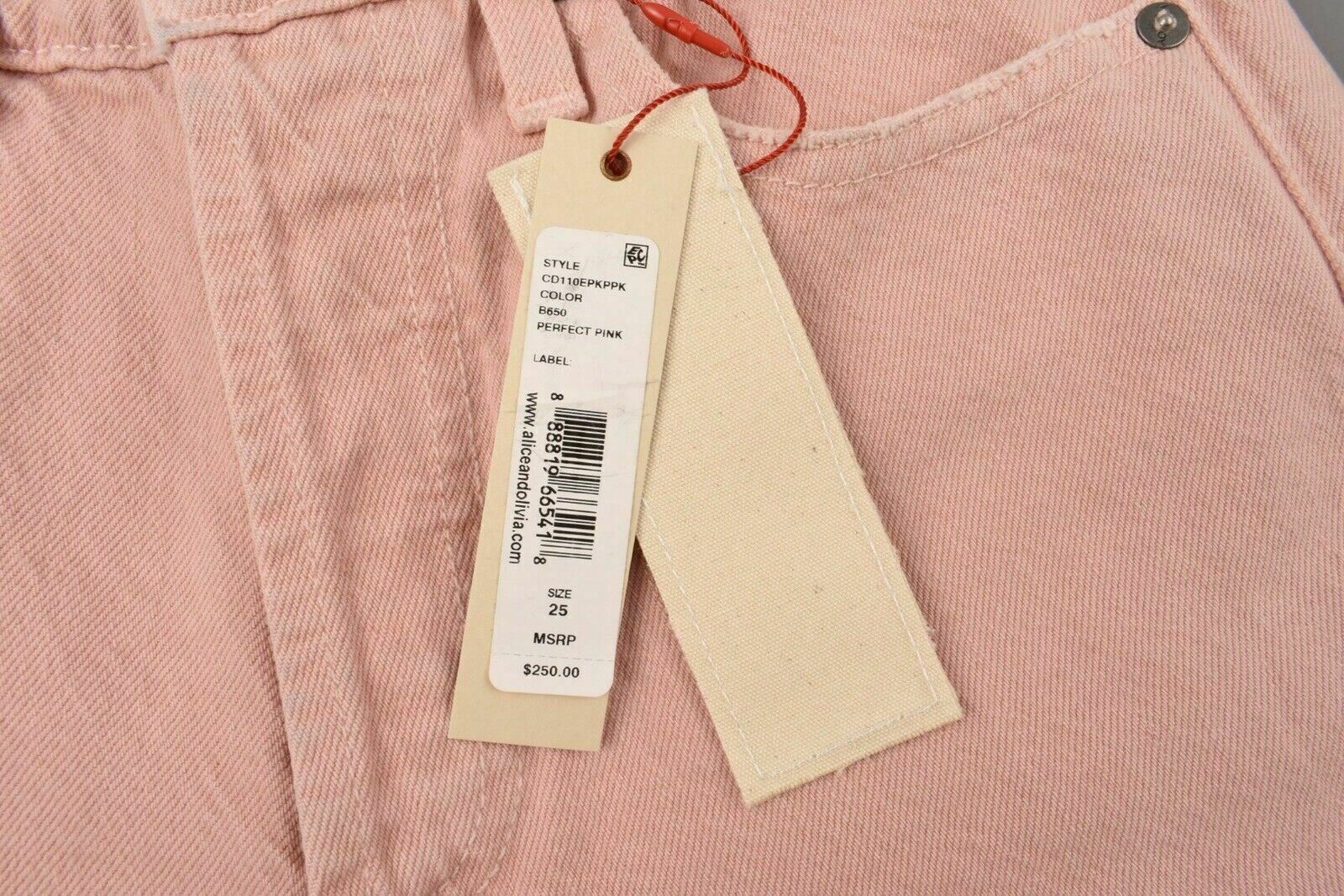 ALICE & OLIVIA Women's High Rise Girlfriend Slim Non-stretch Jeans Pink, W25 W26