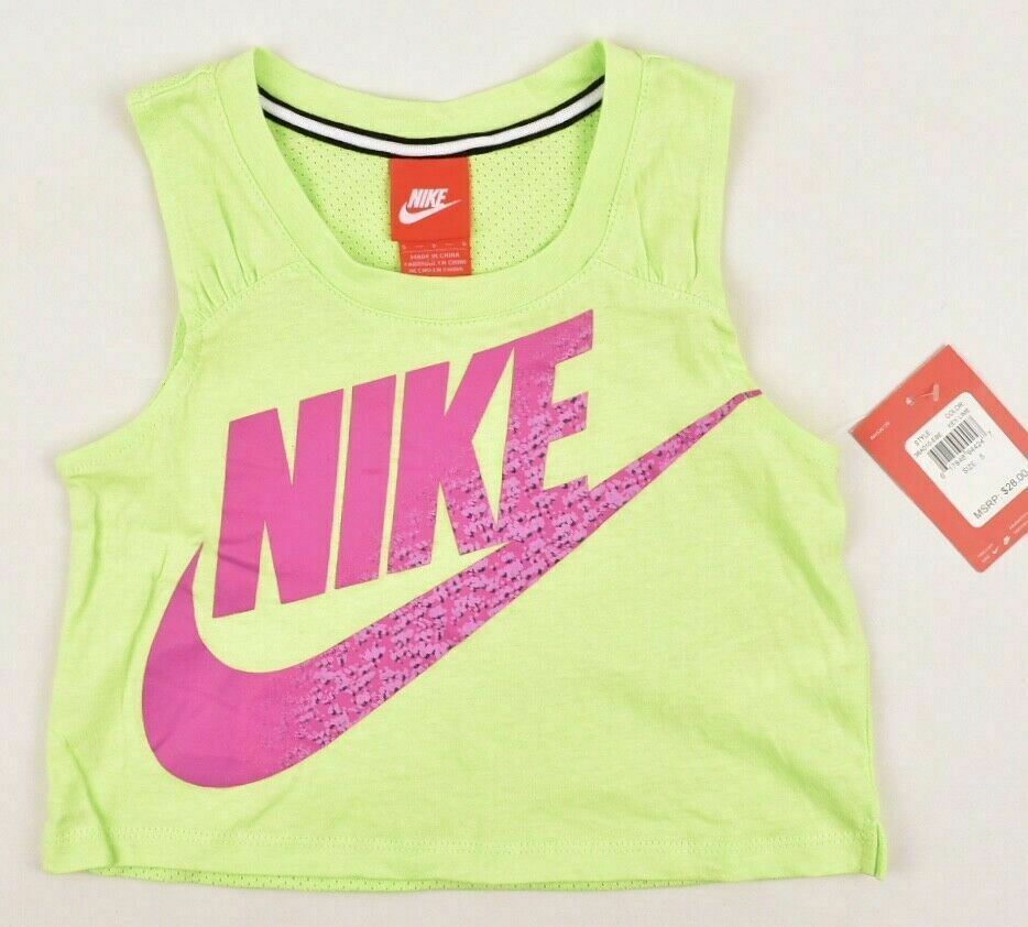 NIKE Girls' Kids' Activewear Cropped Top, Key Lime, size 6 years