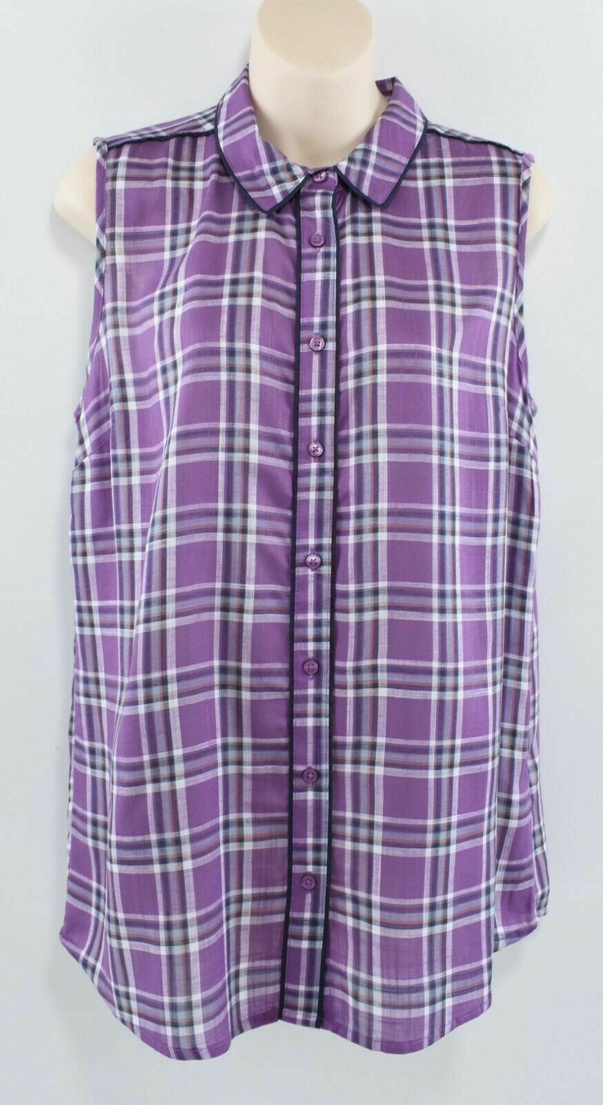 NEXT Women's Lightweight Sleeveless Shirt, Purple/Checked, size UK 10