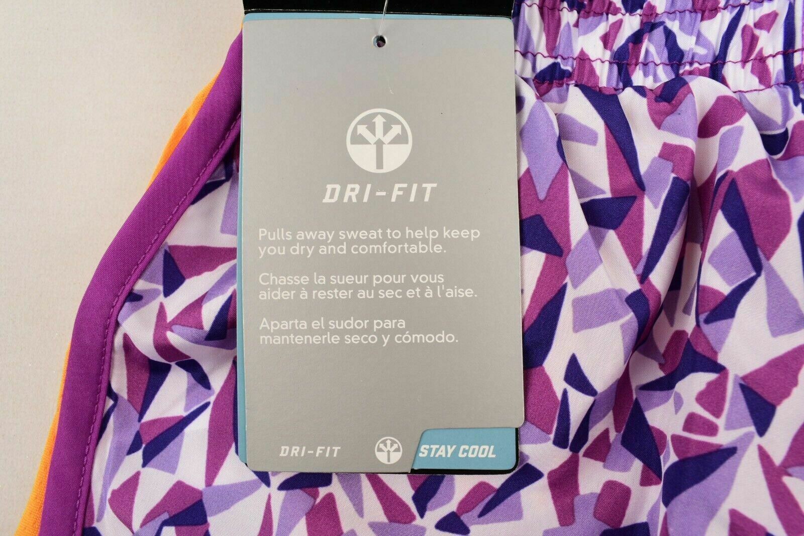 NIKE Dri-Fit Girl's Running Performance Shorts, Purple/Orange, size 4 Years