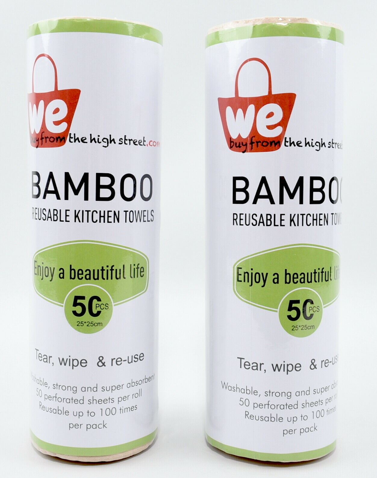 2 x 50 sheet Roll * Eco-friendly Reusable BAMBOO KITCHEN TOWELS
