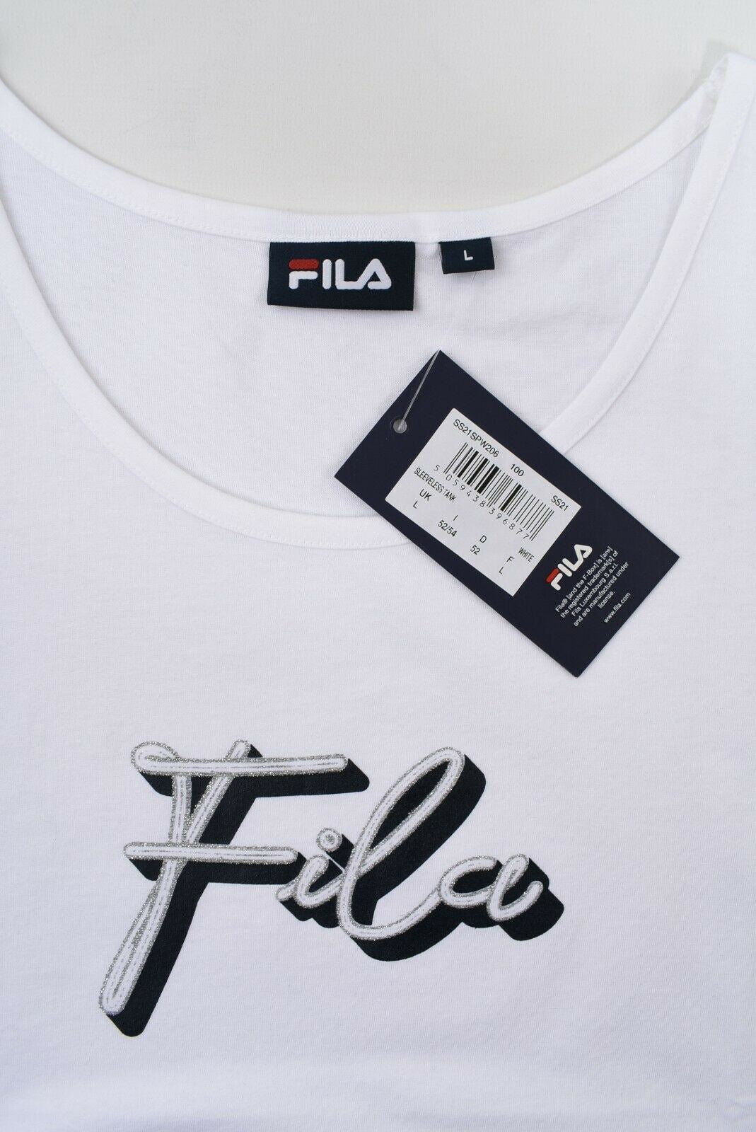 FILA Women's Sleeveless Cotton Tank Top, White / Logo Print, size L