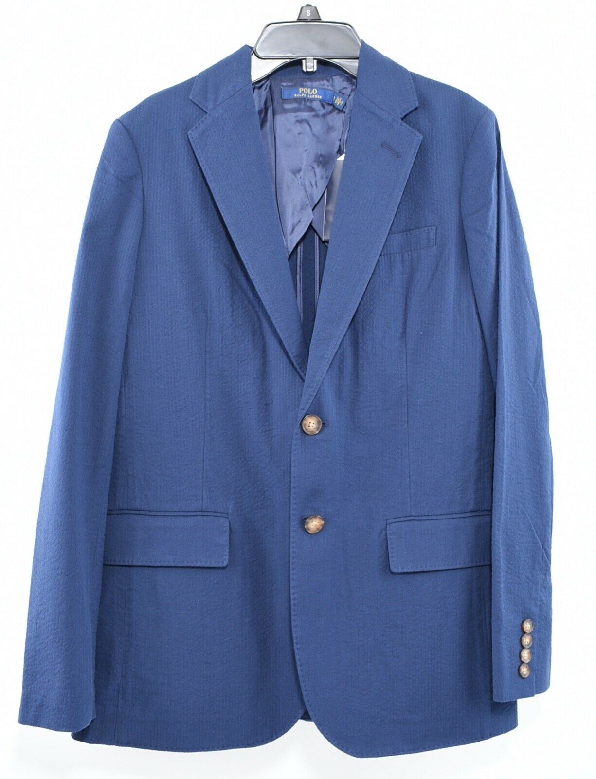 POLO RALPH LAUREN Women's Navy Blue Seersucker Blazer, size UK 8