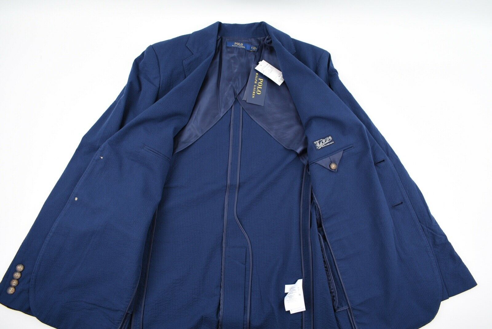 POLO RALPH LAUREN Women's Navy Blue Seersucker Blazer, size UK 8