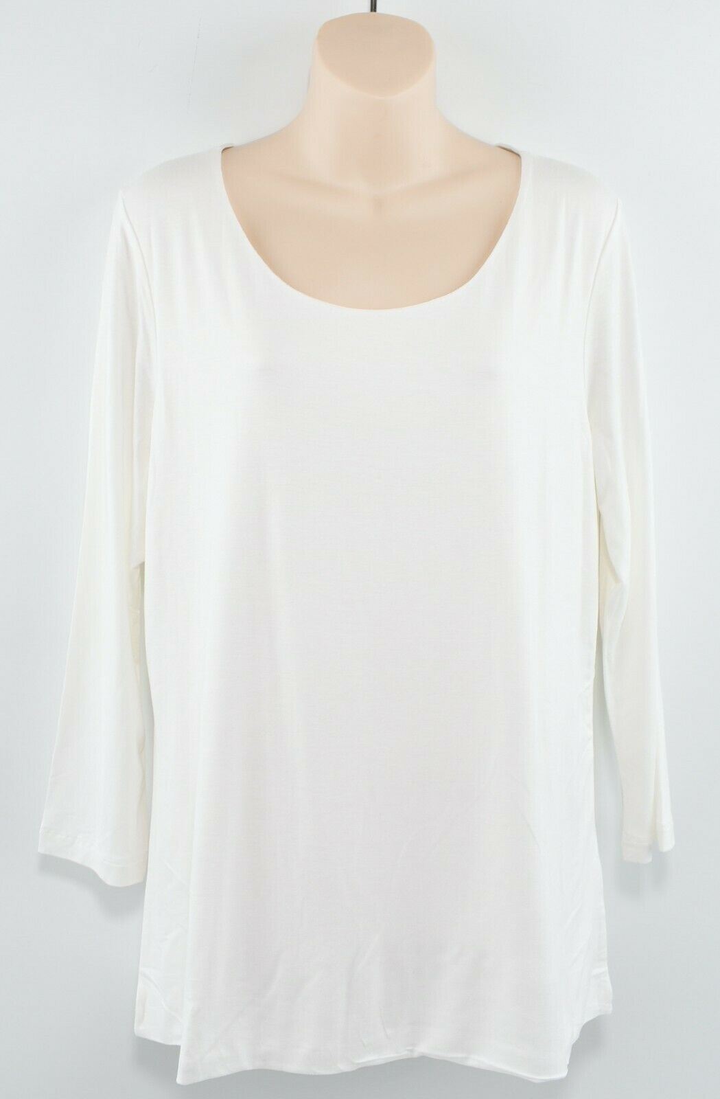JAEGER Women's Essential Top, Round Neck, 3/4 Sleeve, Ivory White, size L