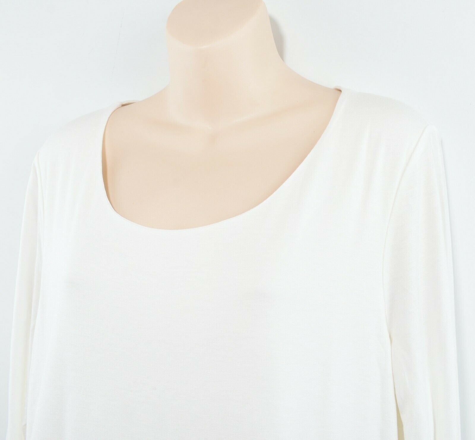 JAEGER Women's Essential Top, Round Neck, 3/4 Sleeve, Ivory White, size L