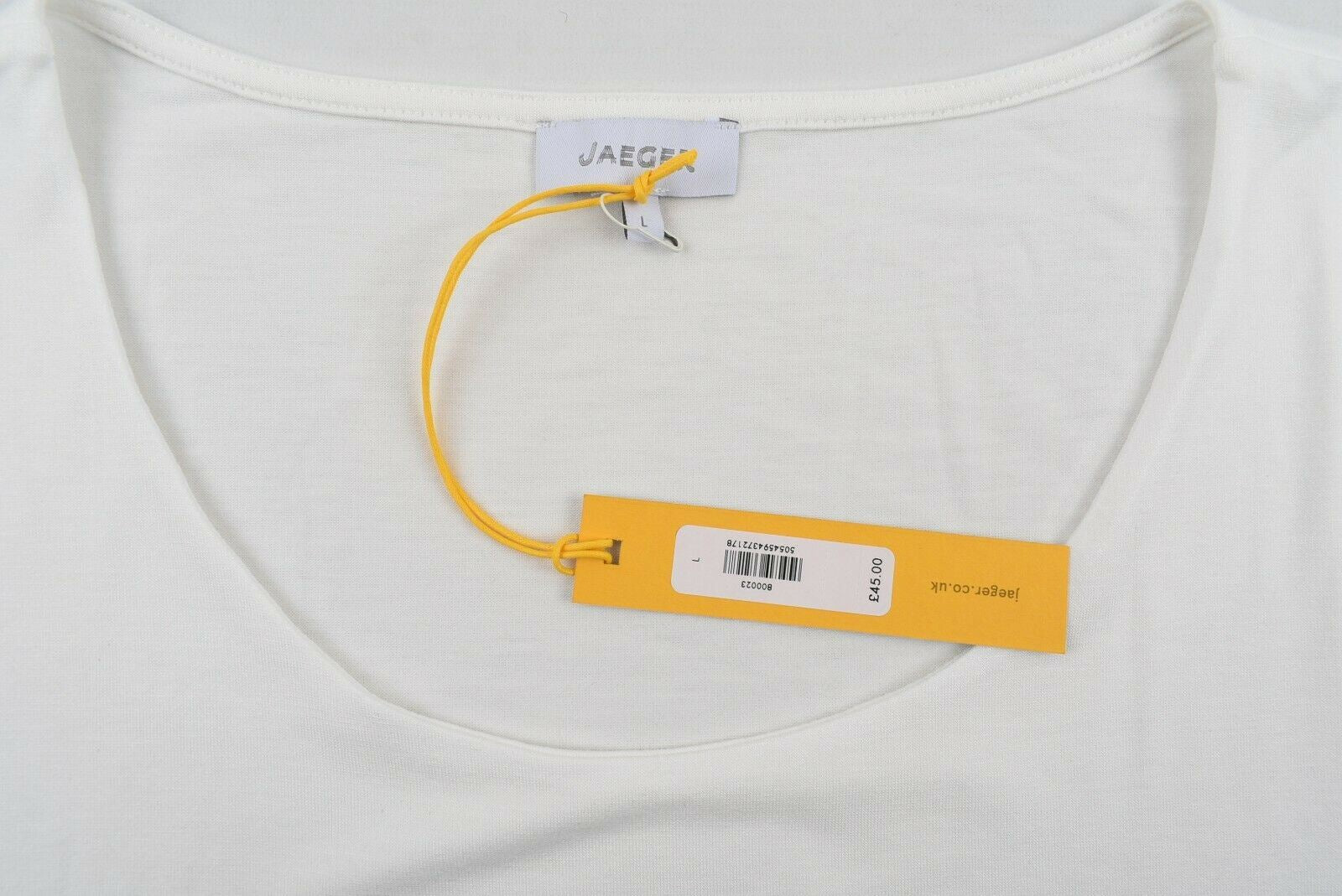 JAEGER Women's Essential Top, Round Neck, 3/4 Sleeve, Ivory White, size L