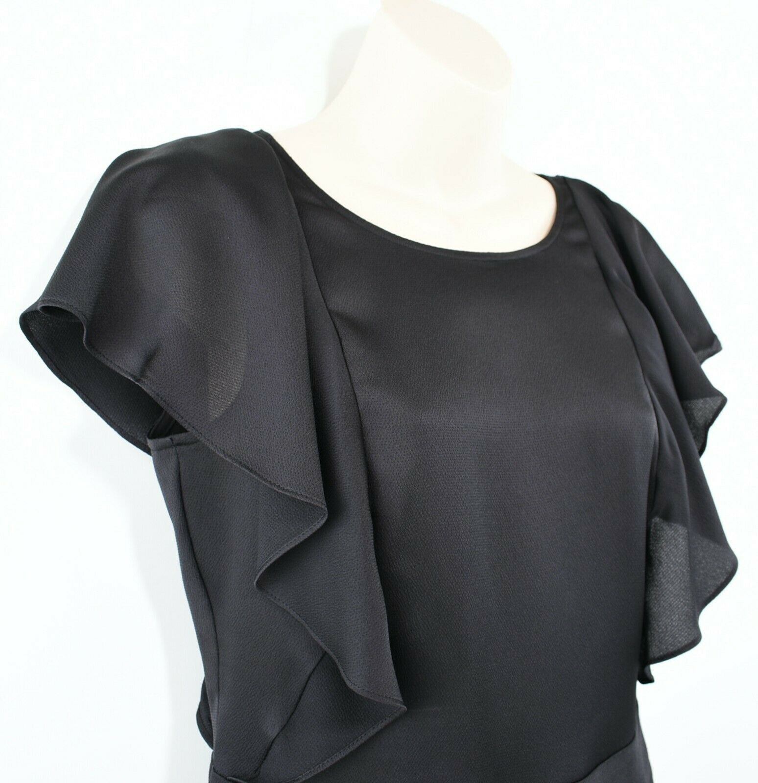 DKNY Women's V-back Ruffle Sleeve Blouse Top, Black, size S