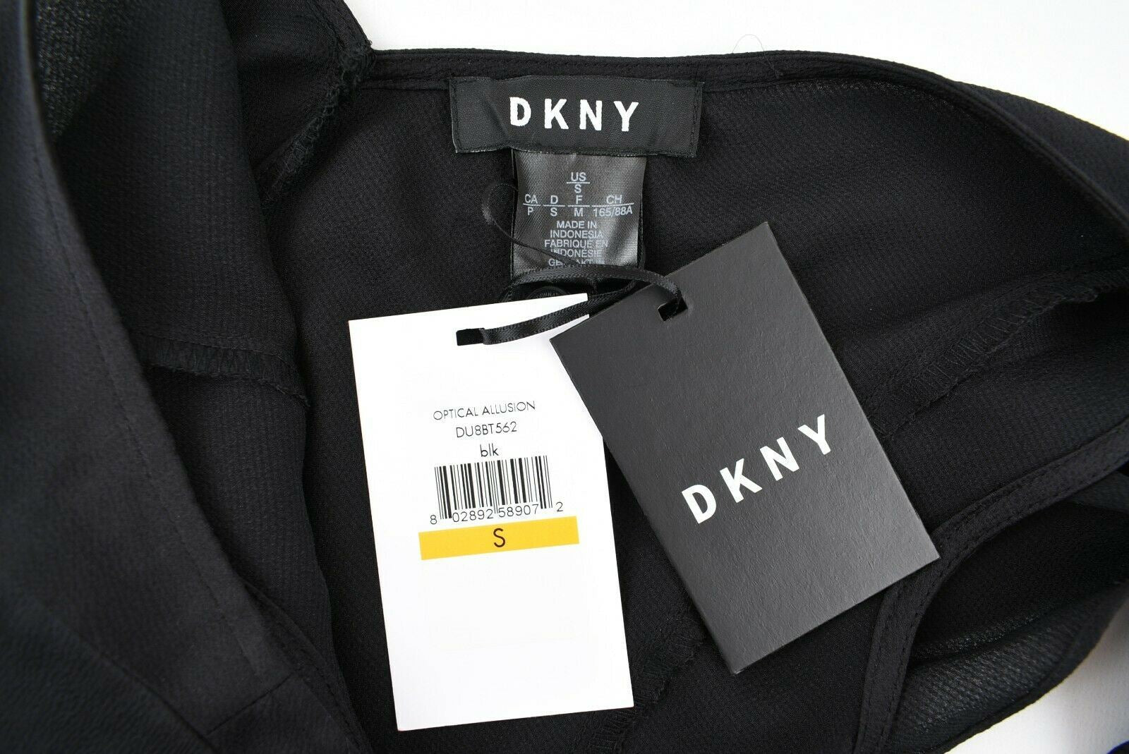 DKNY Women's V-back Ruffle Sleeve Blouse Top, Black, size S