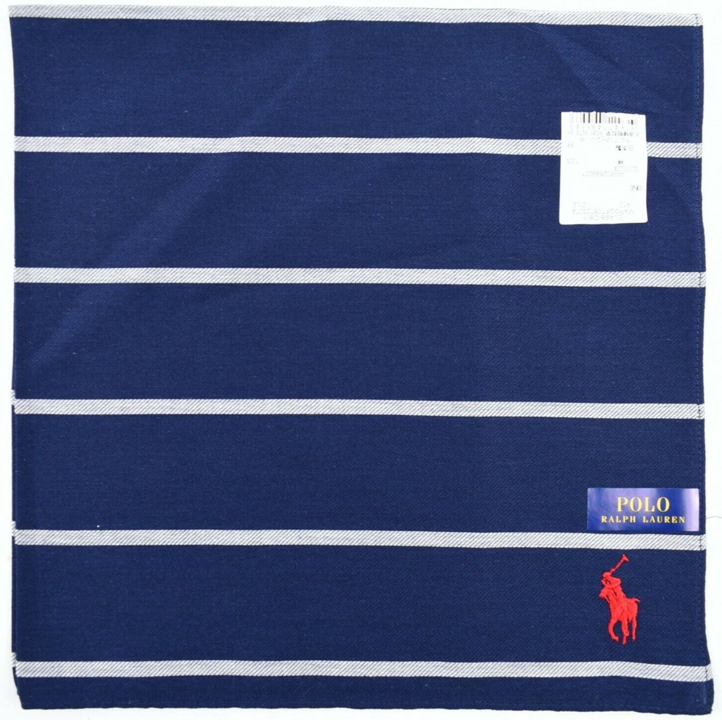 POLO RALPH LAUREN Navy Blue Striped Cotton Pocket Square 48x48cm