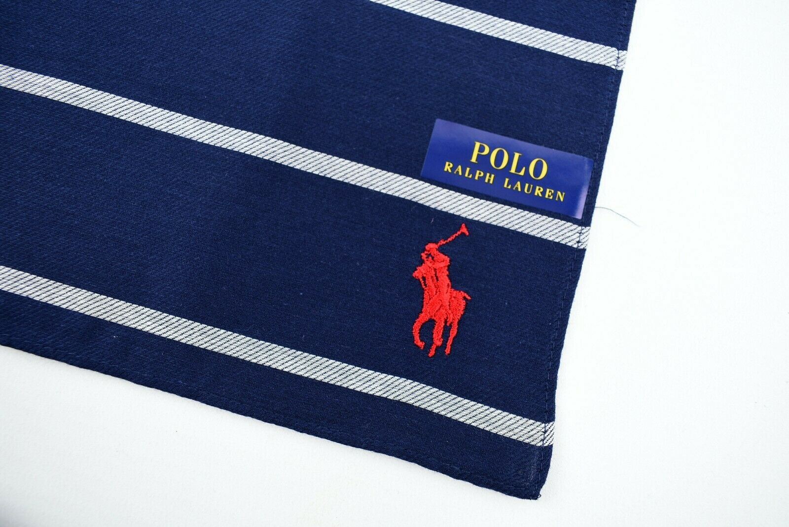 POLO RALPH LAUREN Navy Blue Striped Cotton Pocket Square 48x48cm