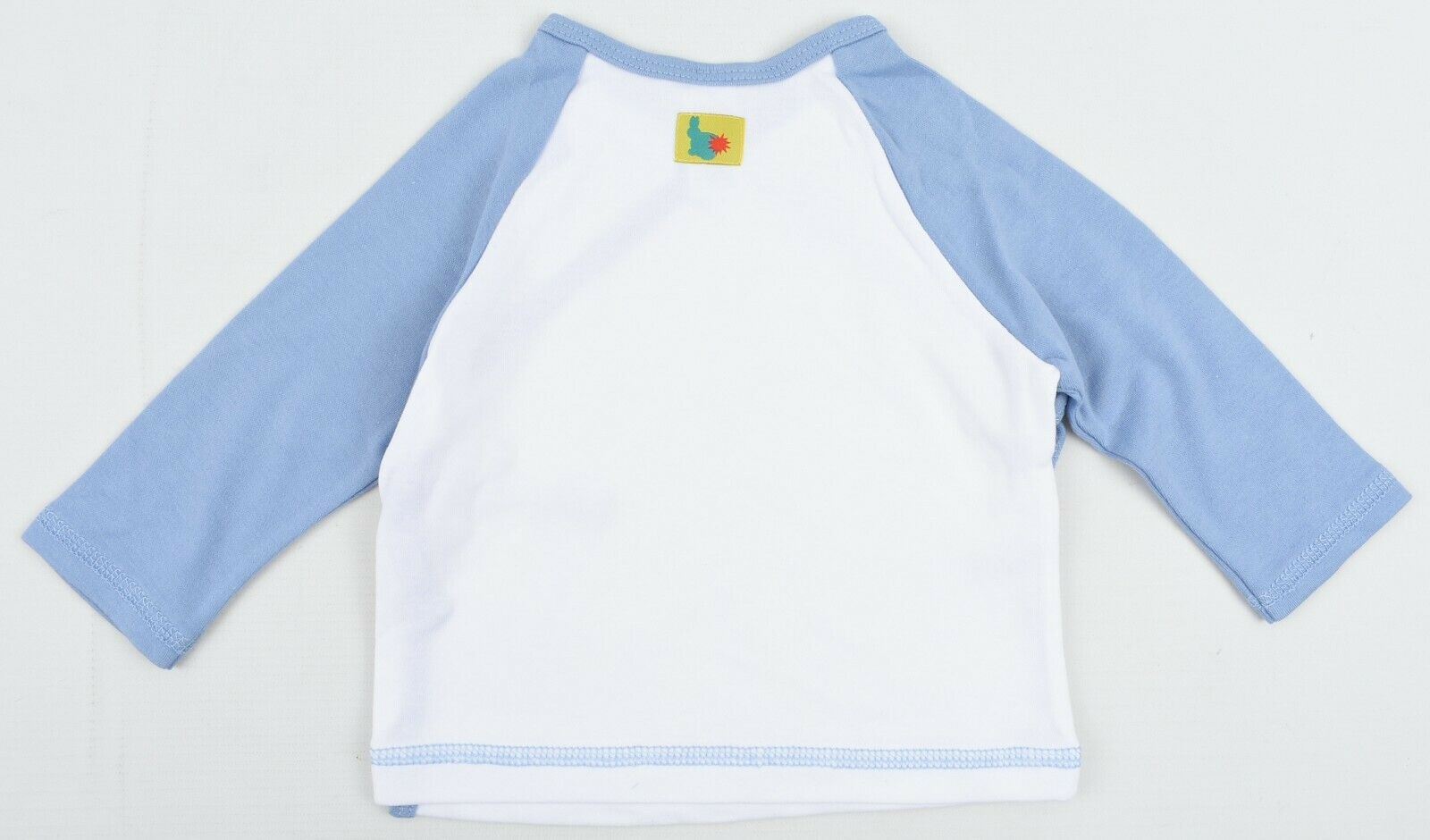 GREEN RABBIT Baby Wrap Around Top, White/Blue, MADE IN UK, size 12-18 months