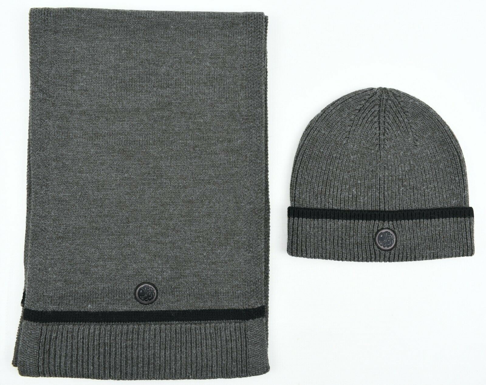 PRETTY GREEN Men's Beanie and Scarf Set, WOOL BLEND, Grey